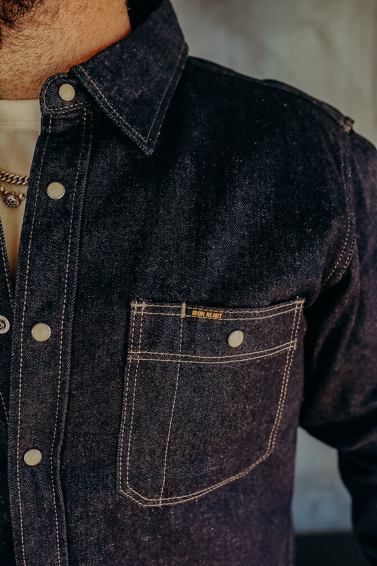12oz Selvedge Denim Work Shirt With Snaps - Indigo IHSH-326-IND