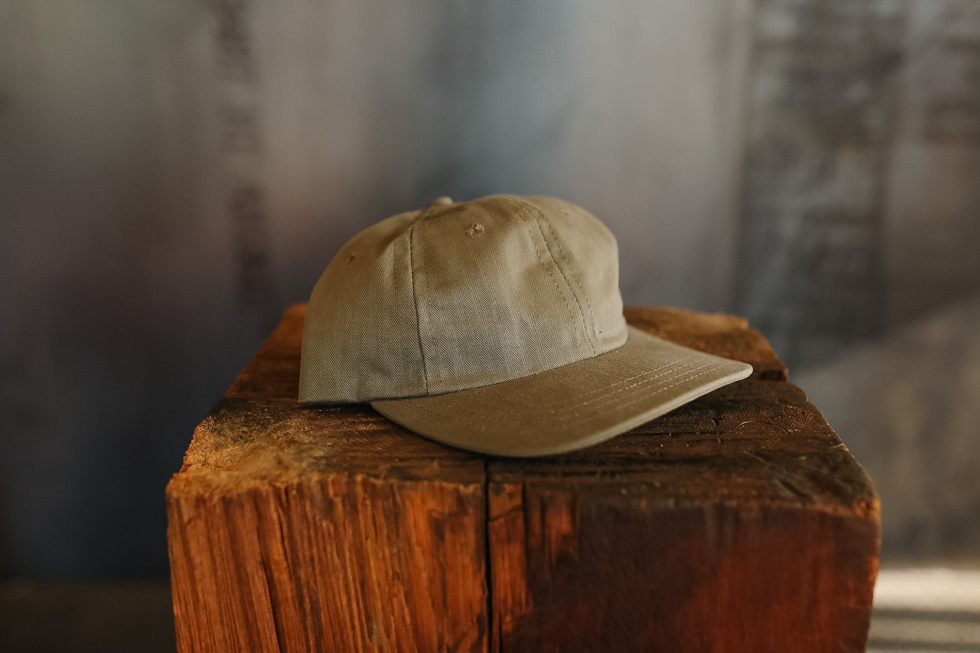 Brown cap on a wooden block with a blurred background