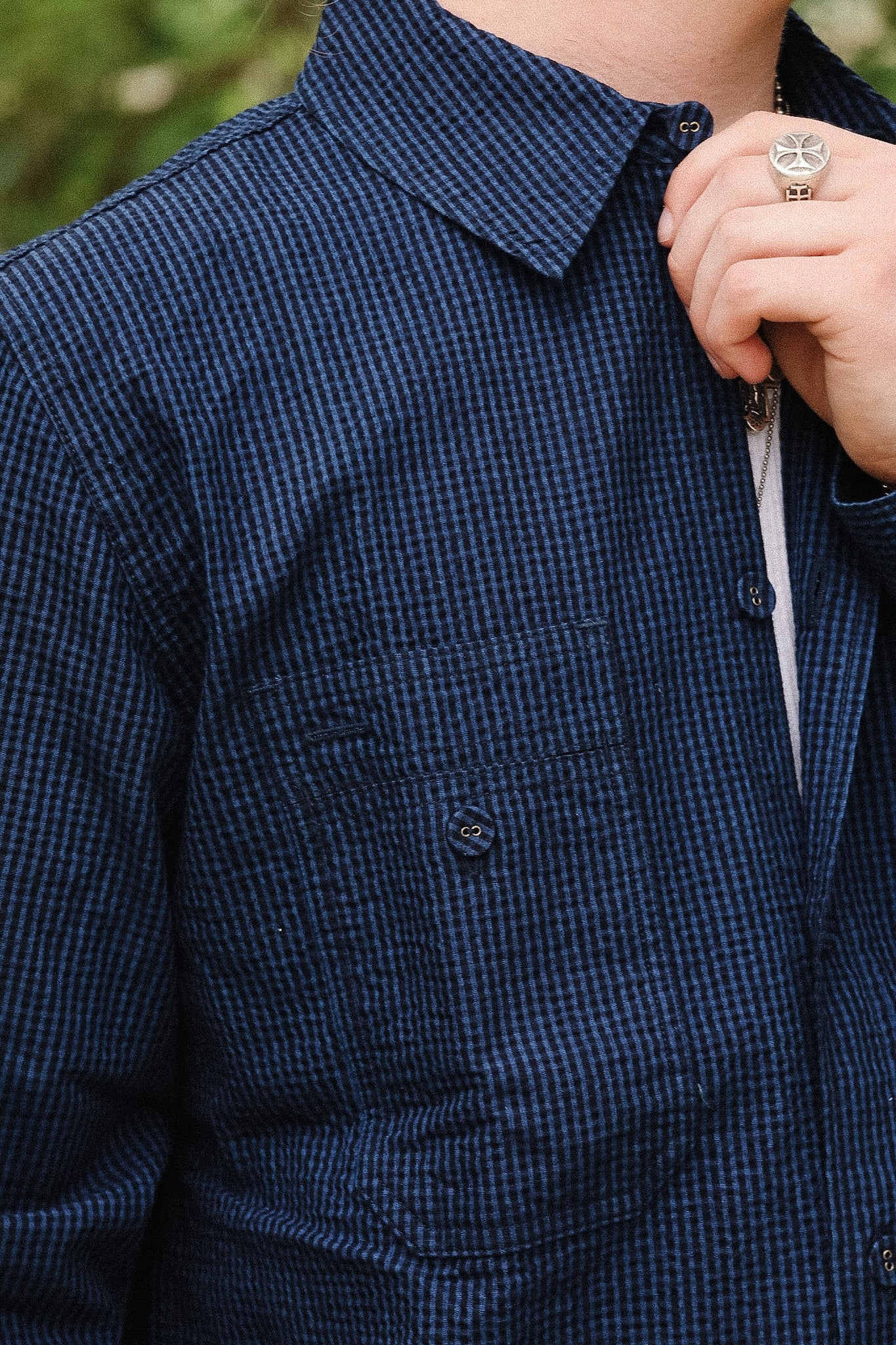 Pure Blue Japan LS-2244-2 Seersucker Indigo Check Shirt- Gingham