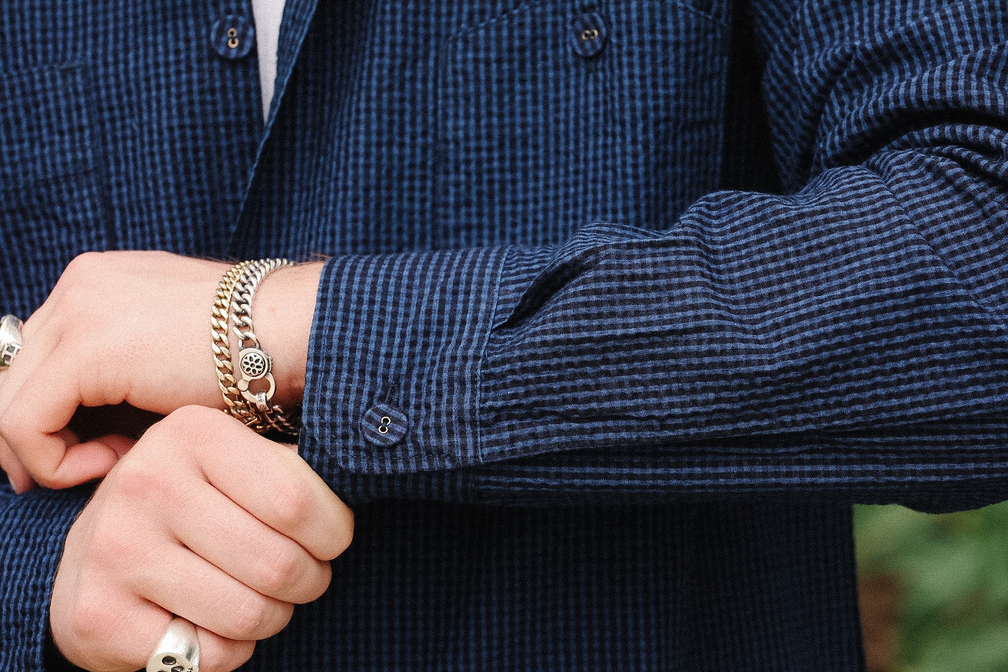 Pure Blue Japan LS-2244-2 Seersucker Indigo Check Shirt- Gingham