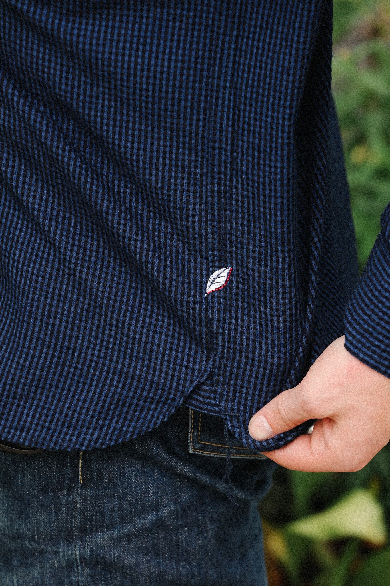 Pure Blue Japan LS-2244-2 Seersucker Indigo Check Shirt- Gingham