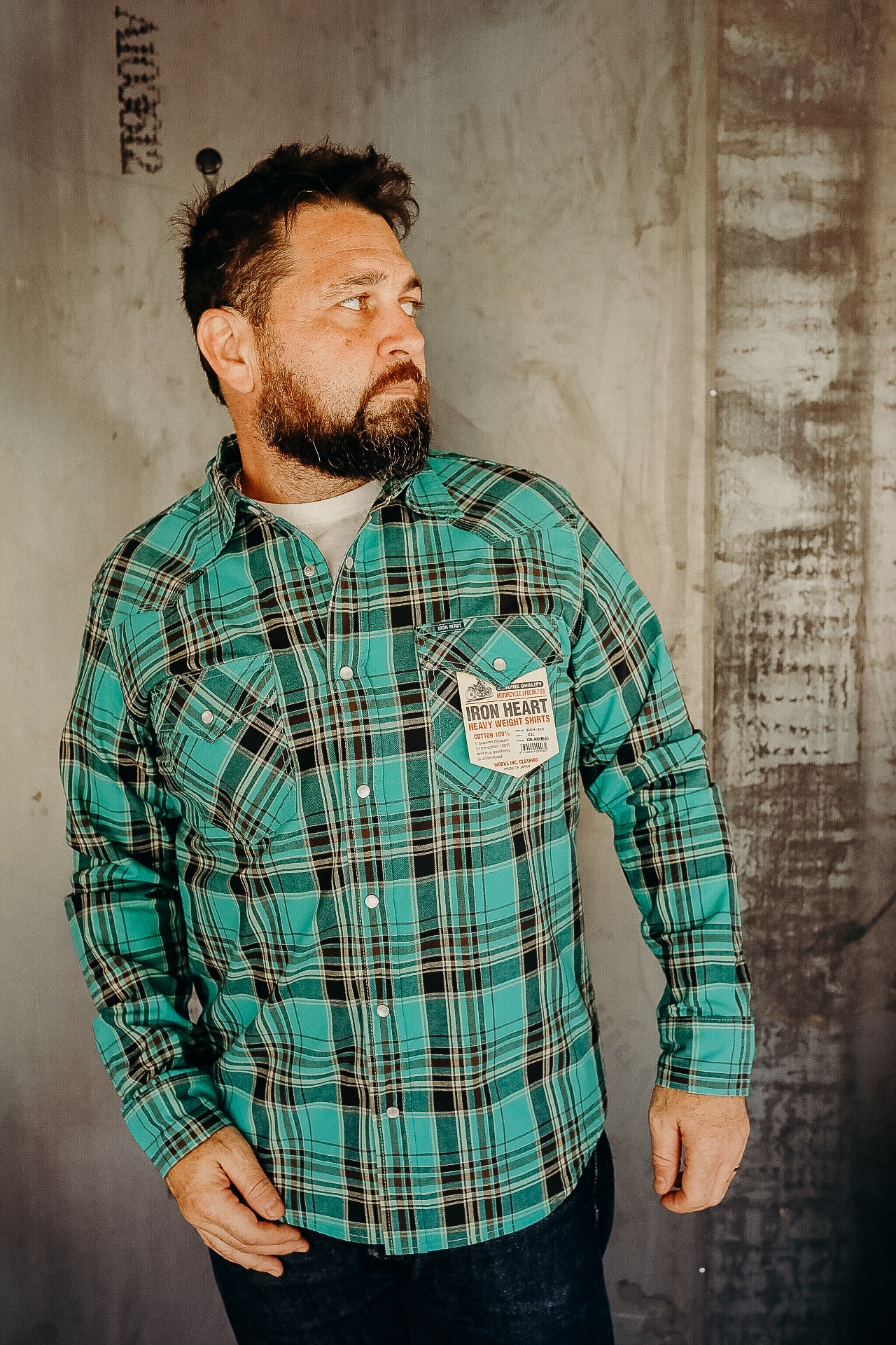 5oz Selvedge Madras Check Western Shirt - Green