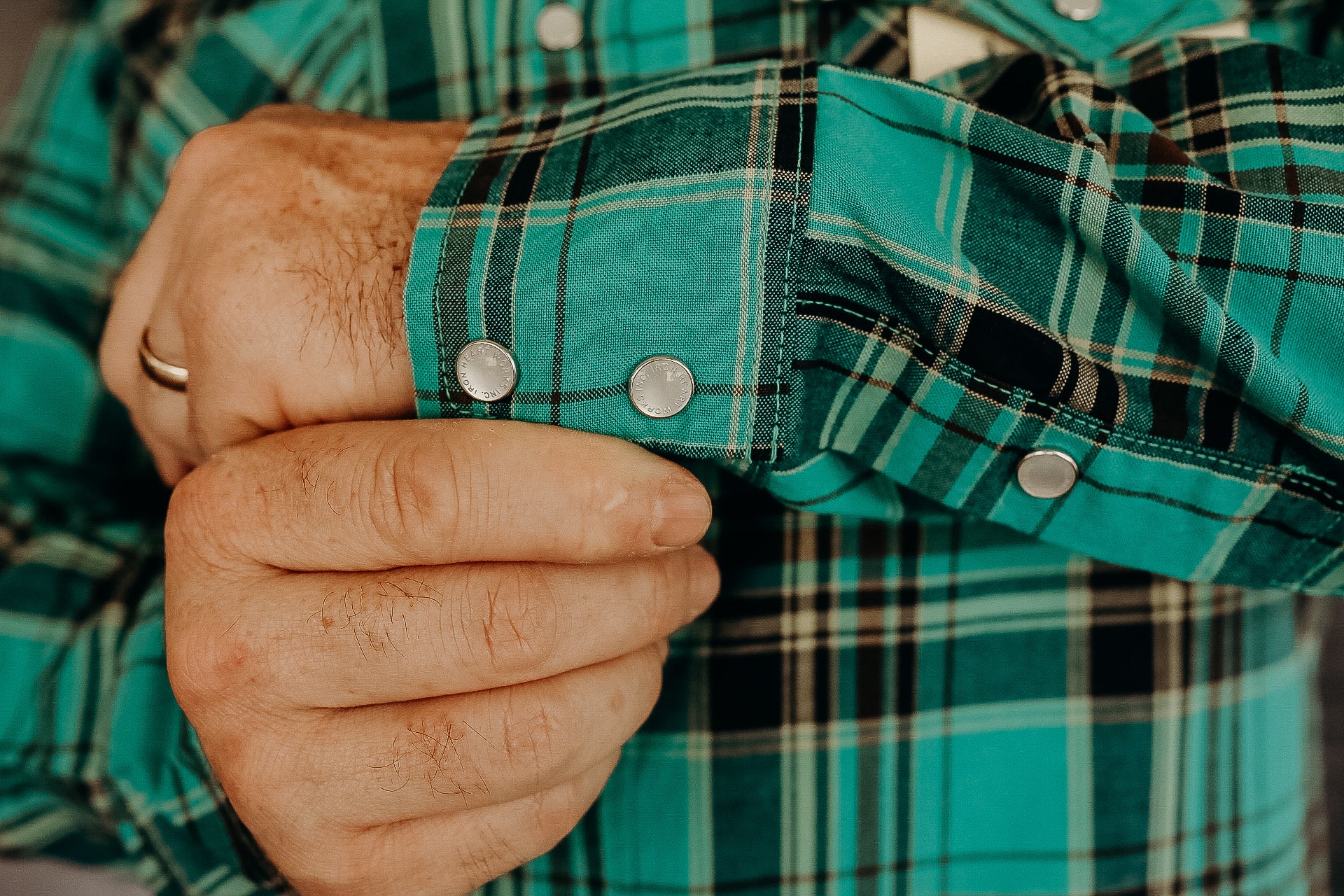 5oz Selvedge Madras Check Western Shirt - Green