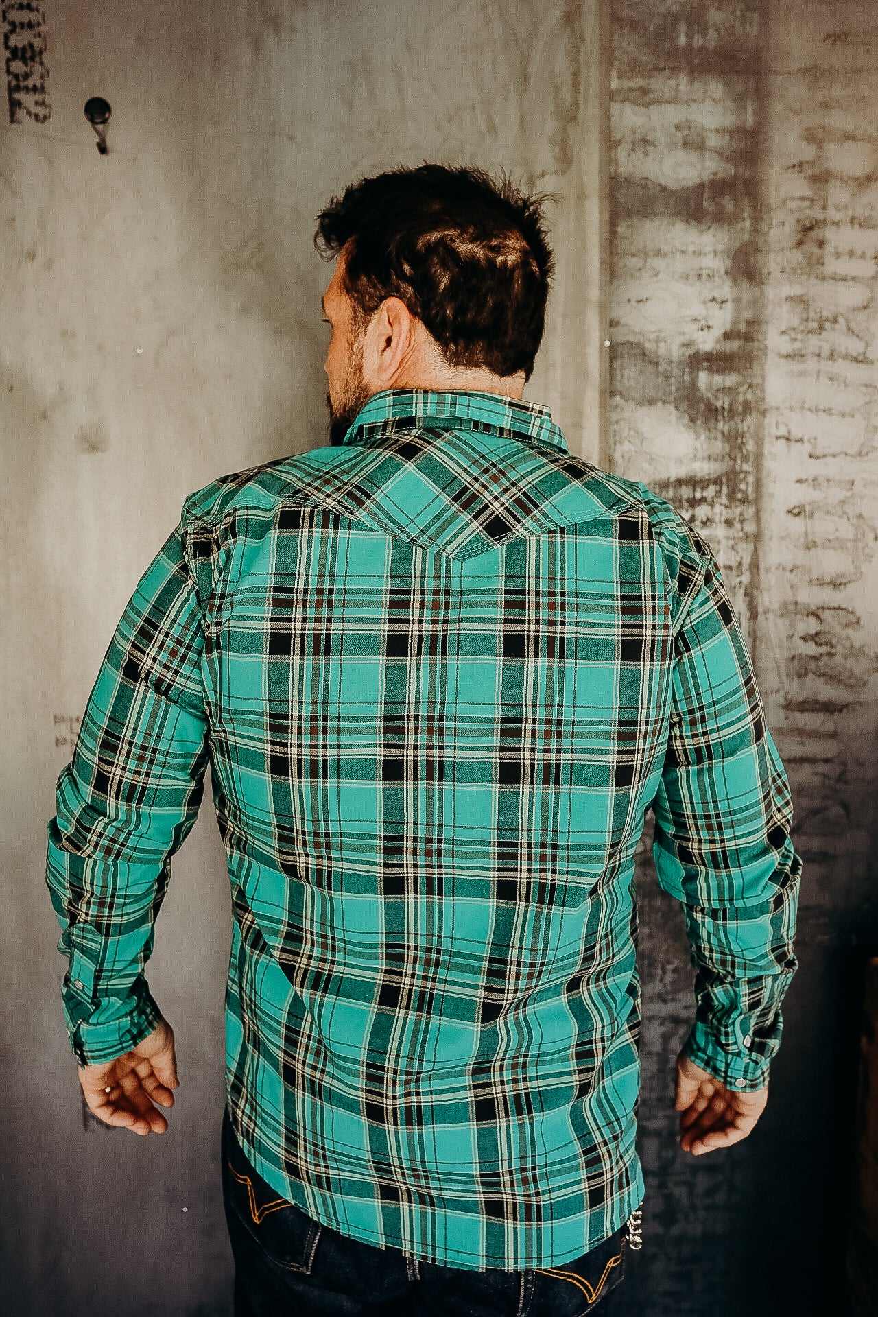 5oz Selvedge Madras Check Western Shirt - Green