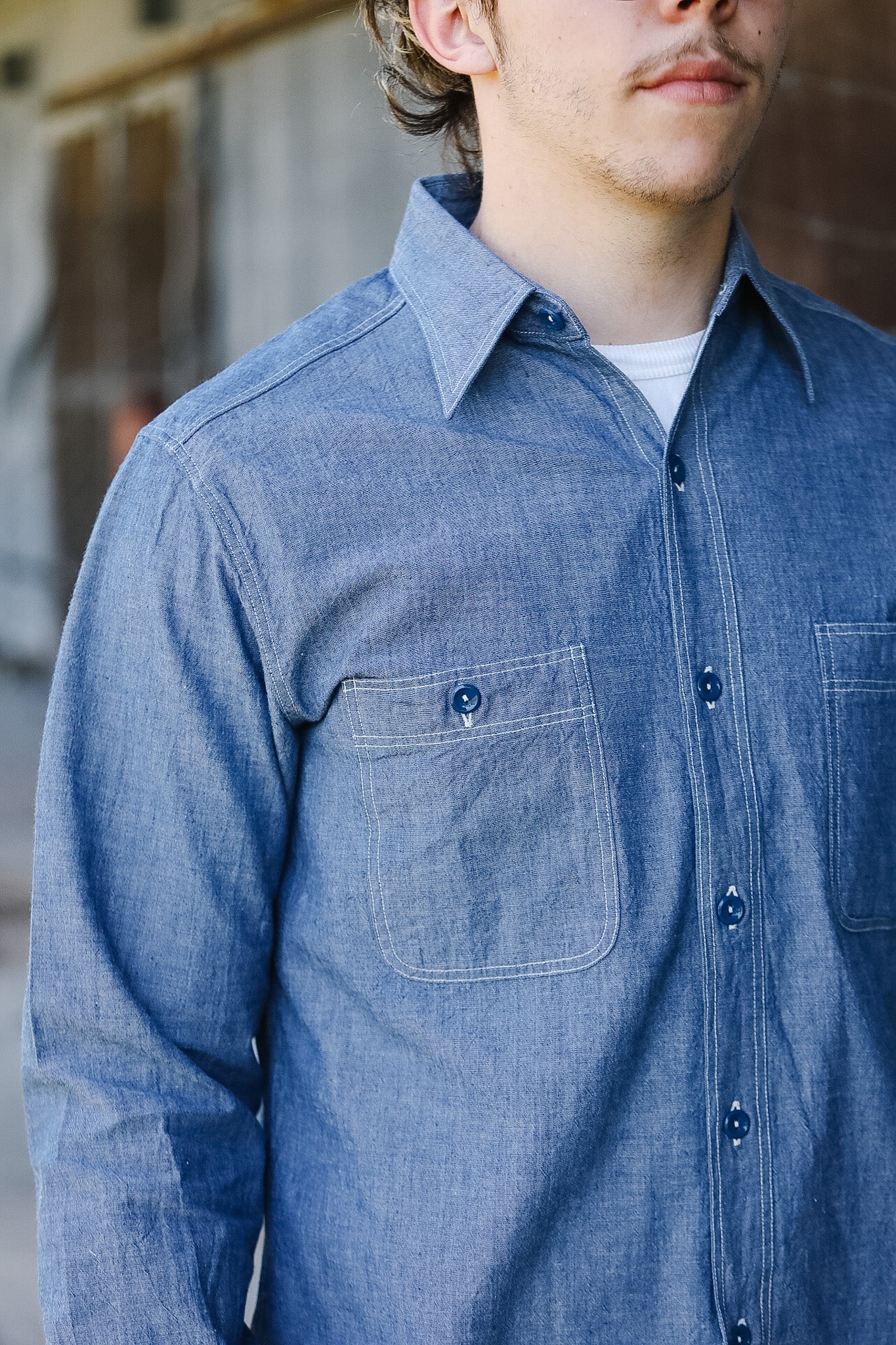 BR25995 Buzz Rickson USN Chambray Work Shirt -Indigo 