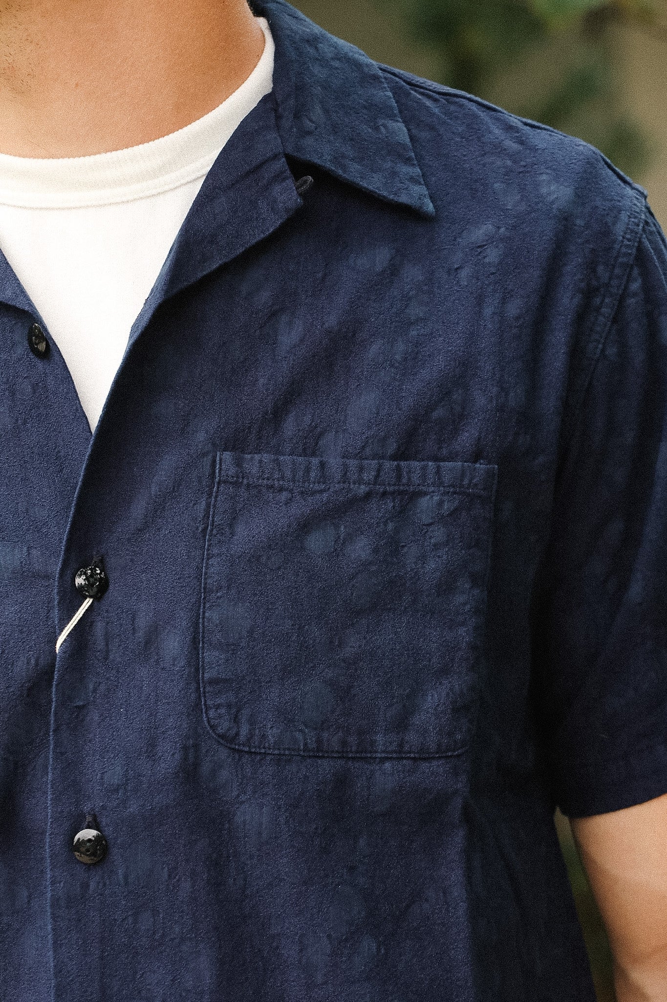 Pure Blue Japan 2241-1 Organic Cotton Paisley Jacquard Open Collar