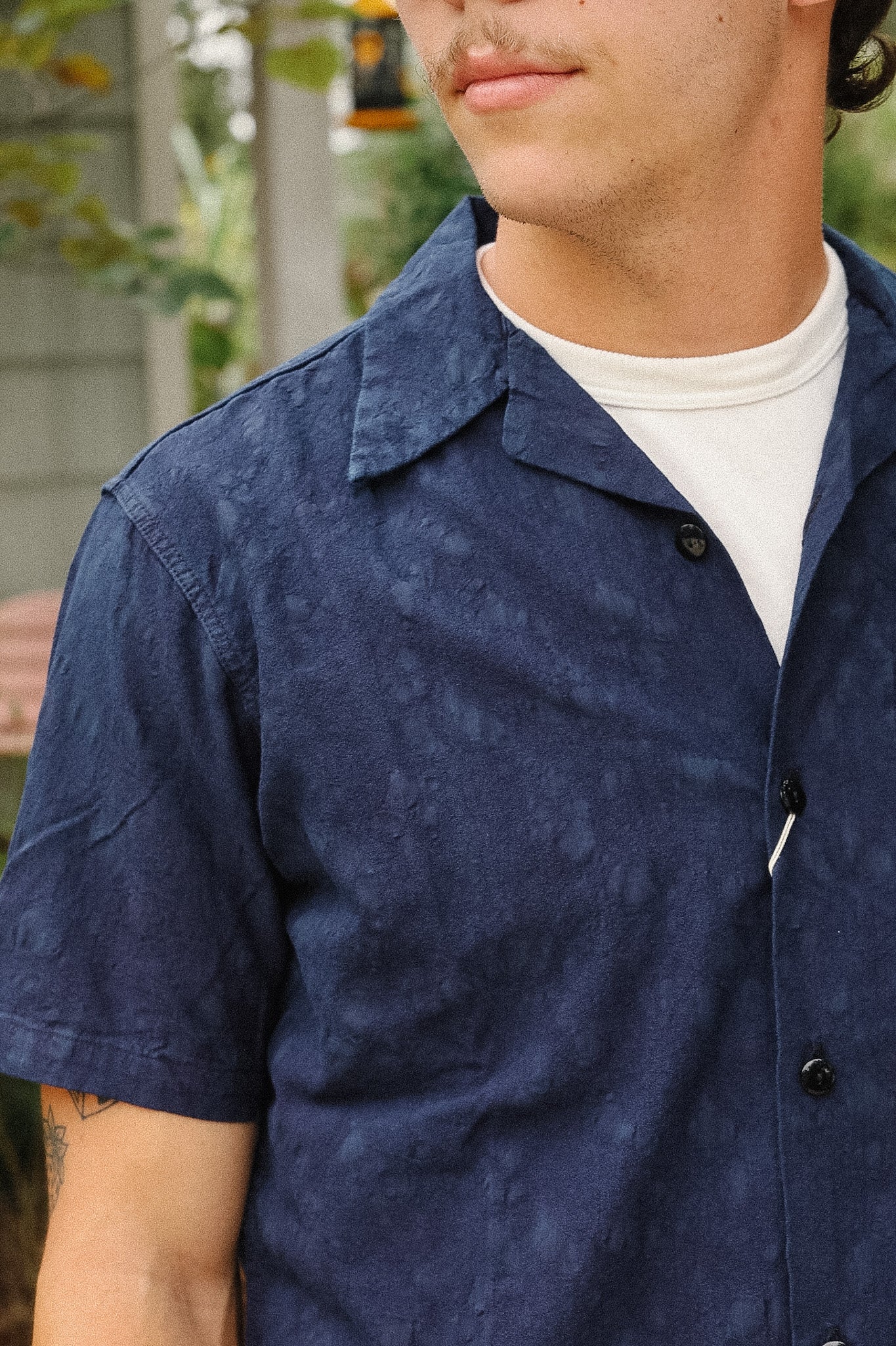 Pure Blue Japan 2241-1 Organic Cotton Paisley Jacquard Open Collar
