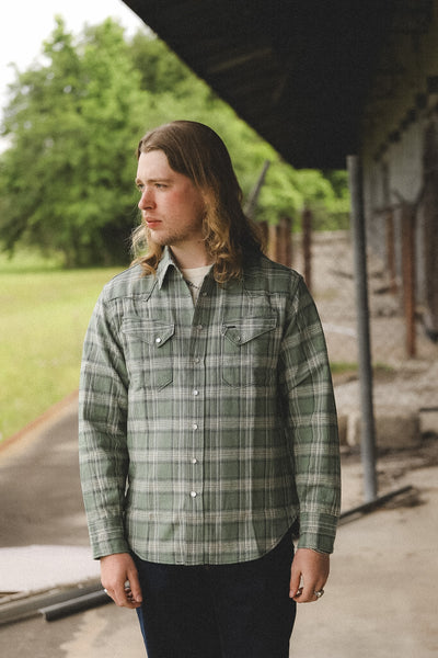 SC29687 Sugar Cane Herringbone Check Western Shirt- Green – Iron
