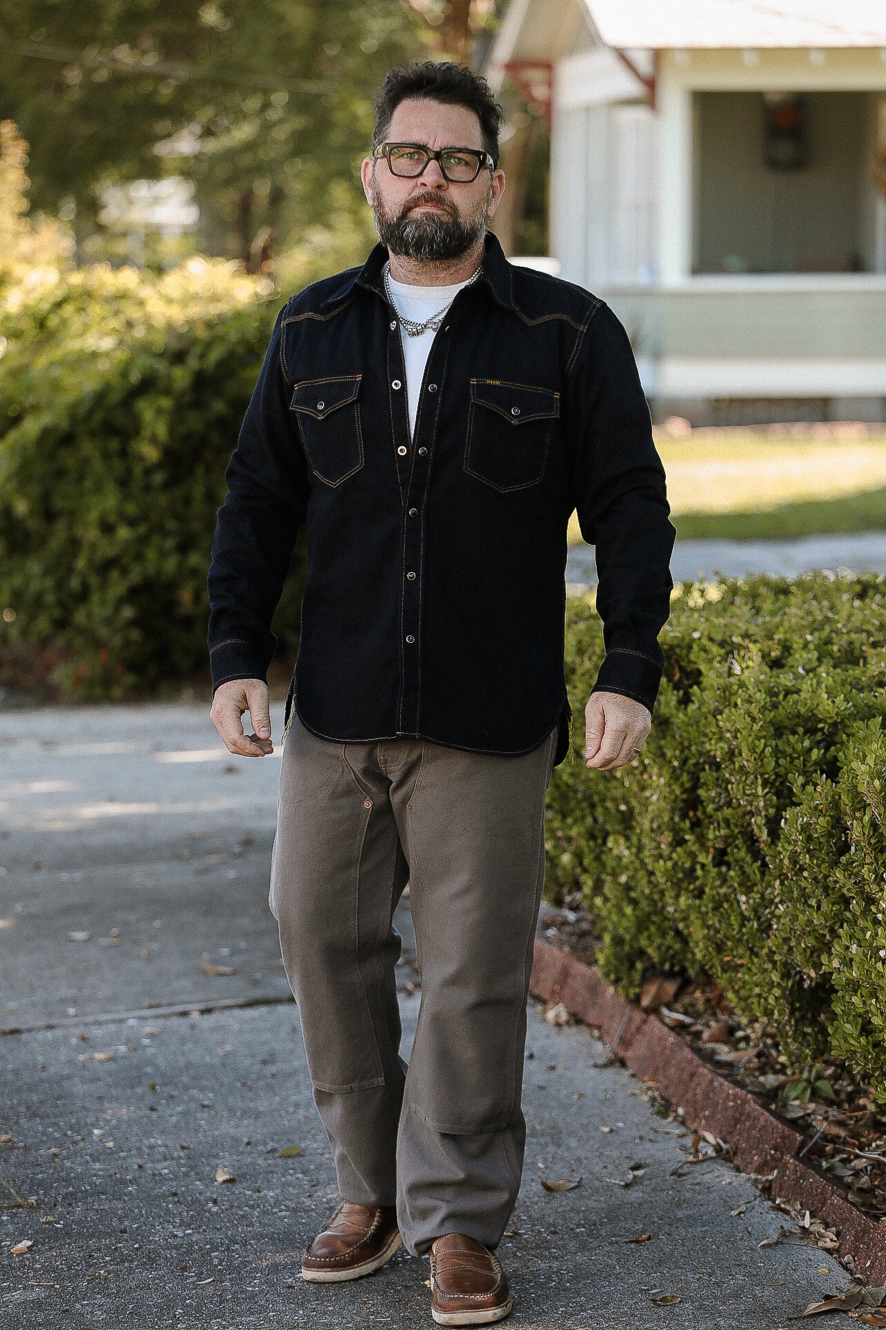 12oz Selvedge Denim Western Shirt - Indigo Overdyed Black IHSH-33-OD