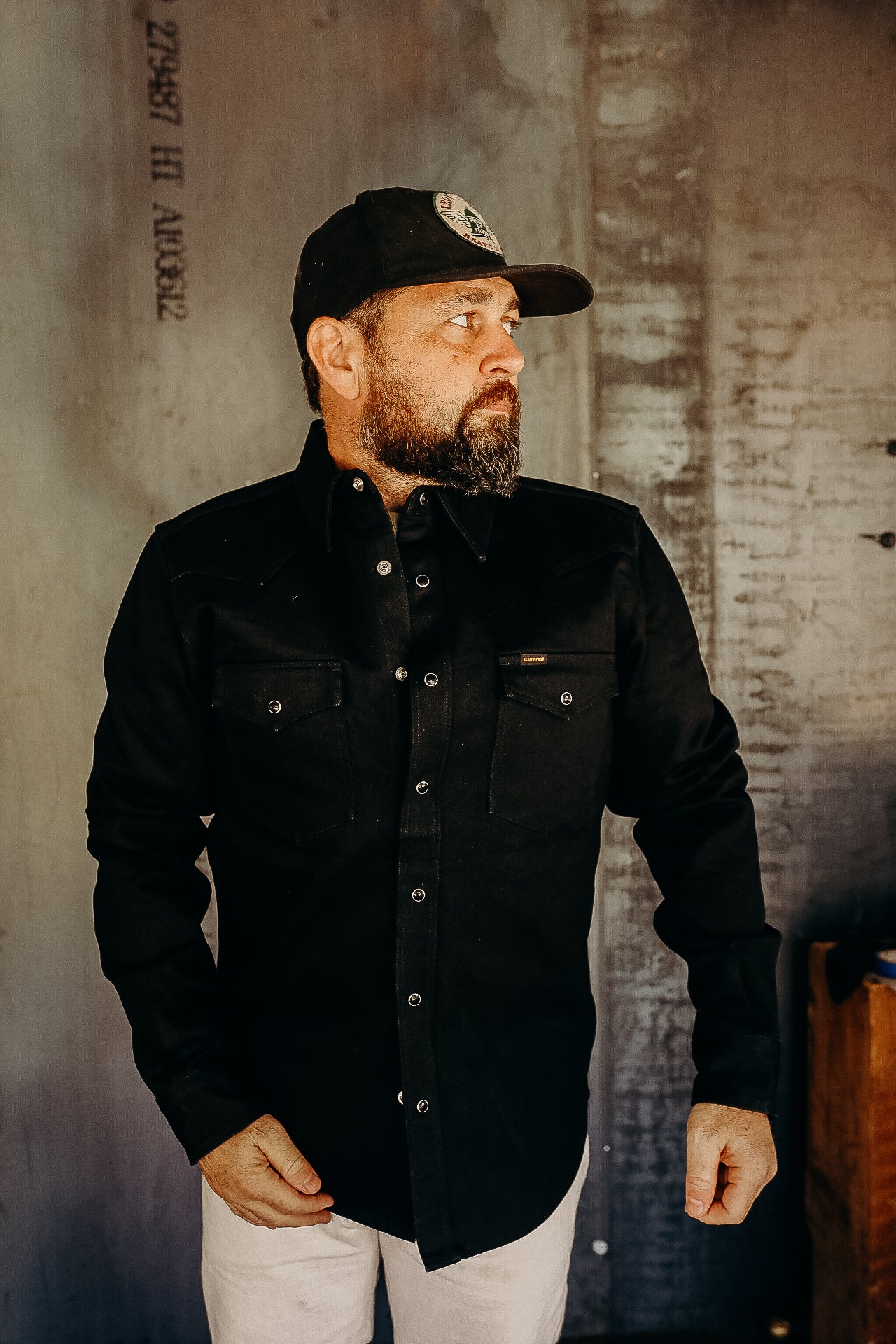 16oz Non-Selvedge Denim Western Shirt - Superblack (Fades To Grey)