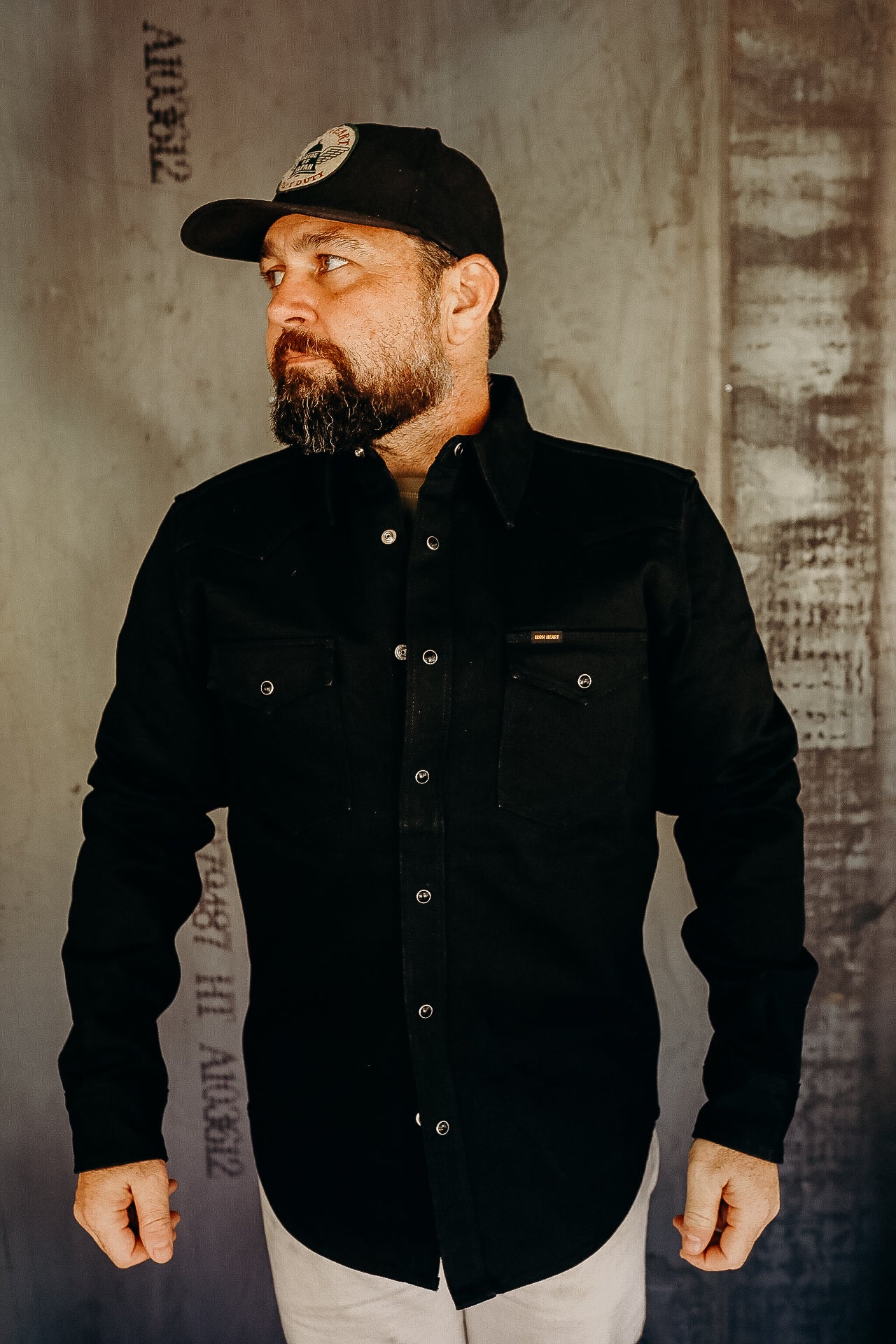 16oz Non-Selvedge Denim Western Shirt - Superblack (Fades To Grey)