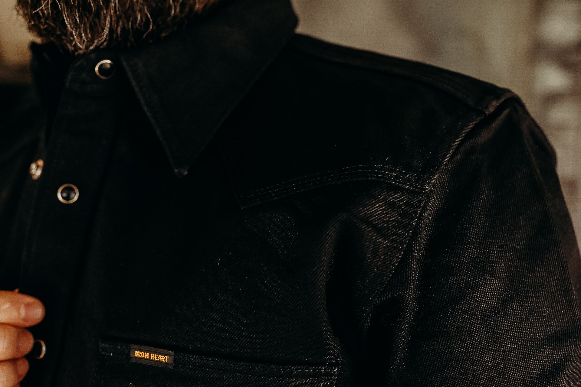 16oz Non-Selvedge Denim Western Shirt - Superblack (Fades To Grey)