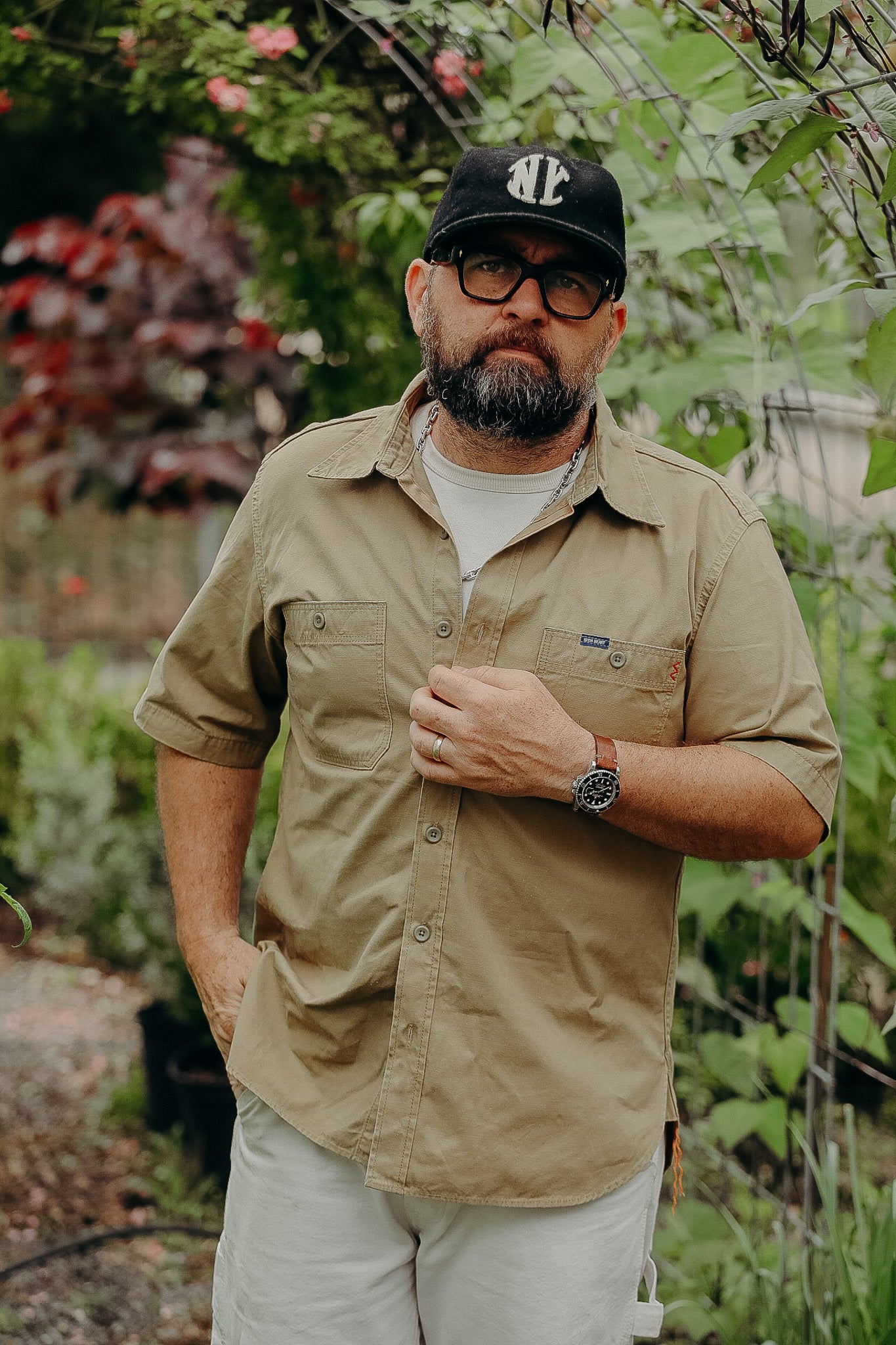 7oz Fatigue Cloth Short Sleeved Work Shirt - Khaki IHSH-393-KHA