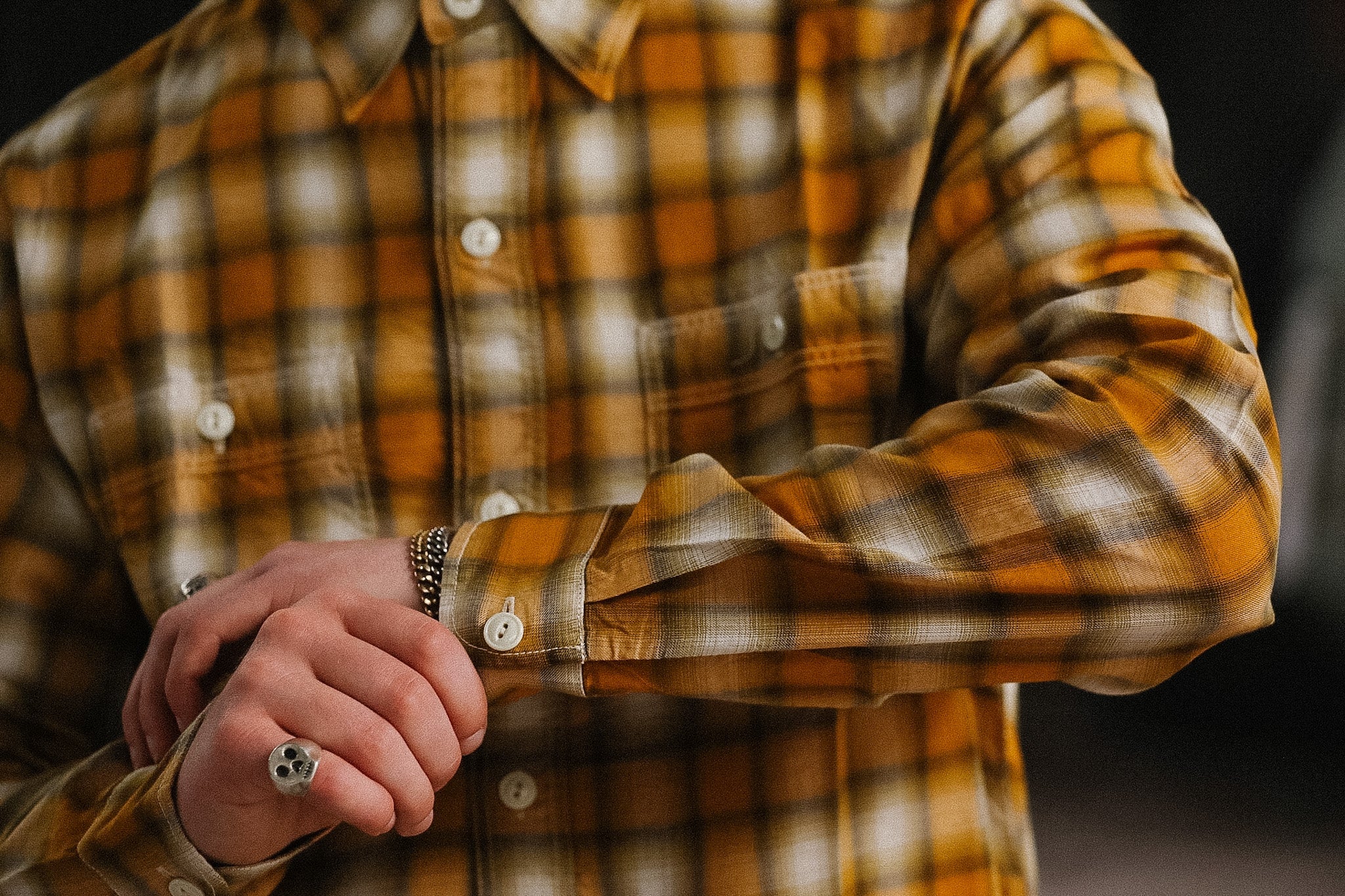 FN-SCR-021L The Flat Head 3oz Ombre Check Western Shirt- Yellow