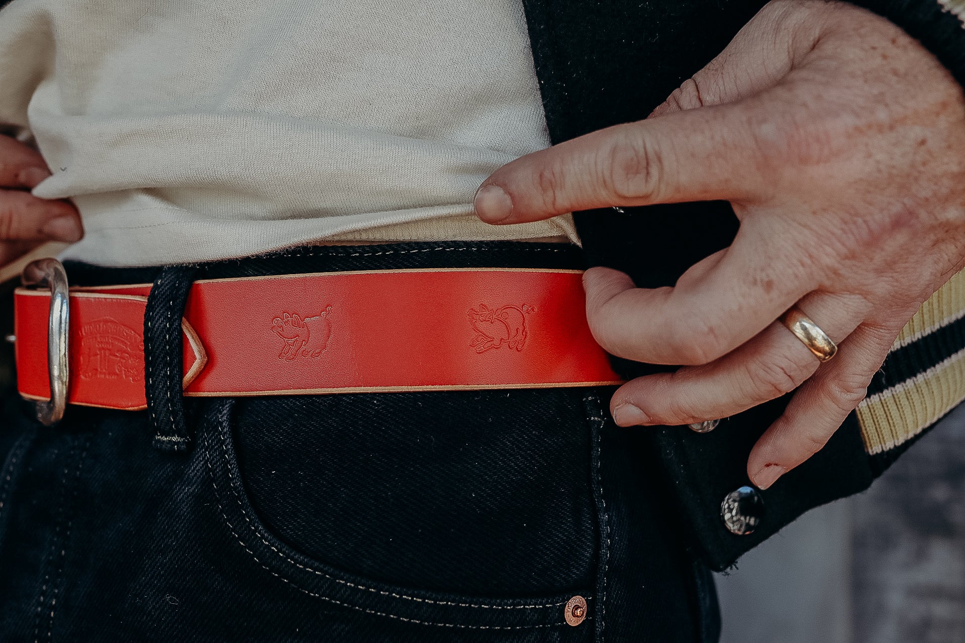 B-87 Leather Belt in Red
