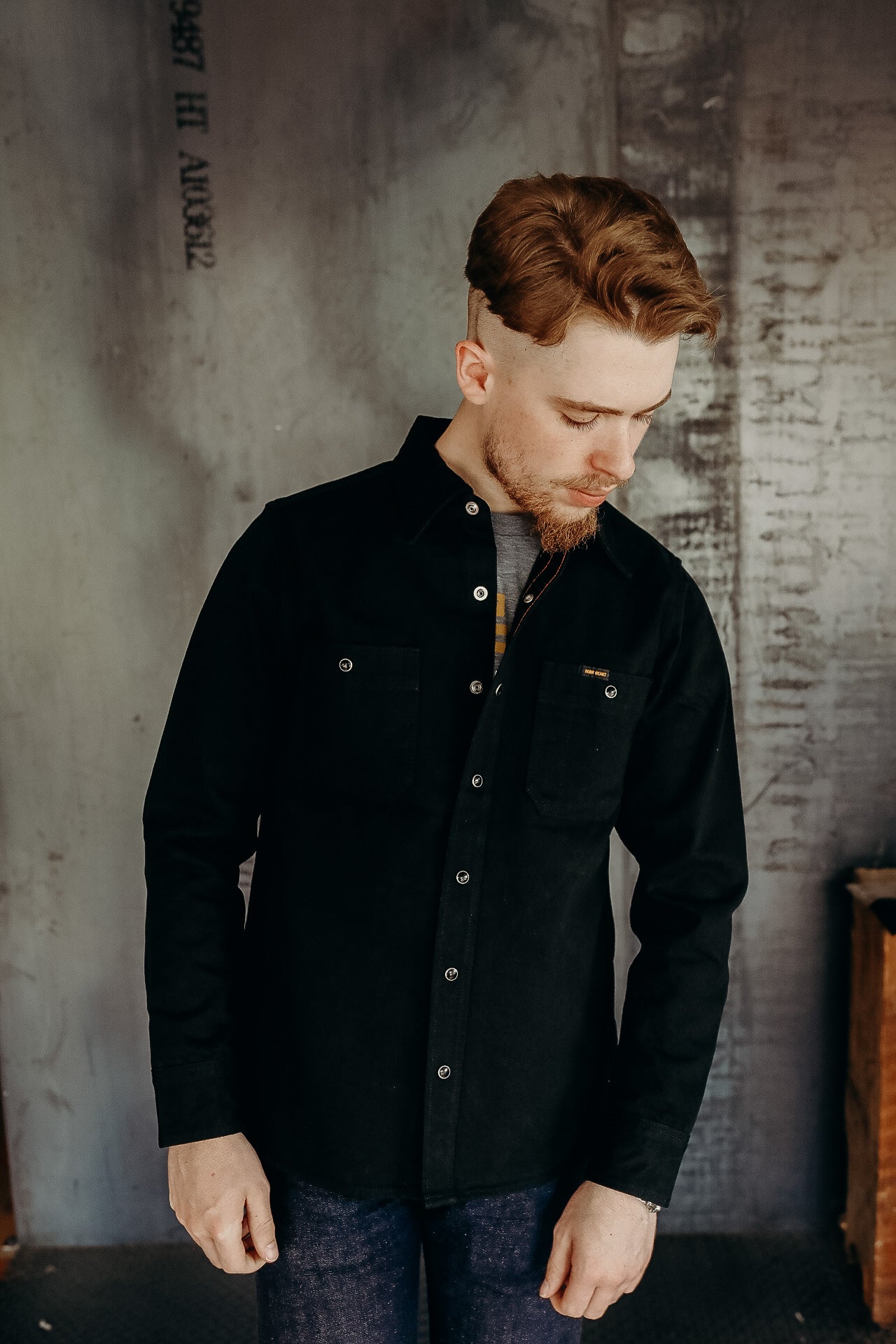 12oz Selvedge Denim Work Shirt With Snaps - Black/Black