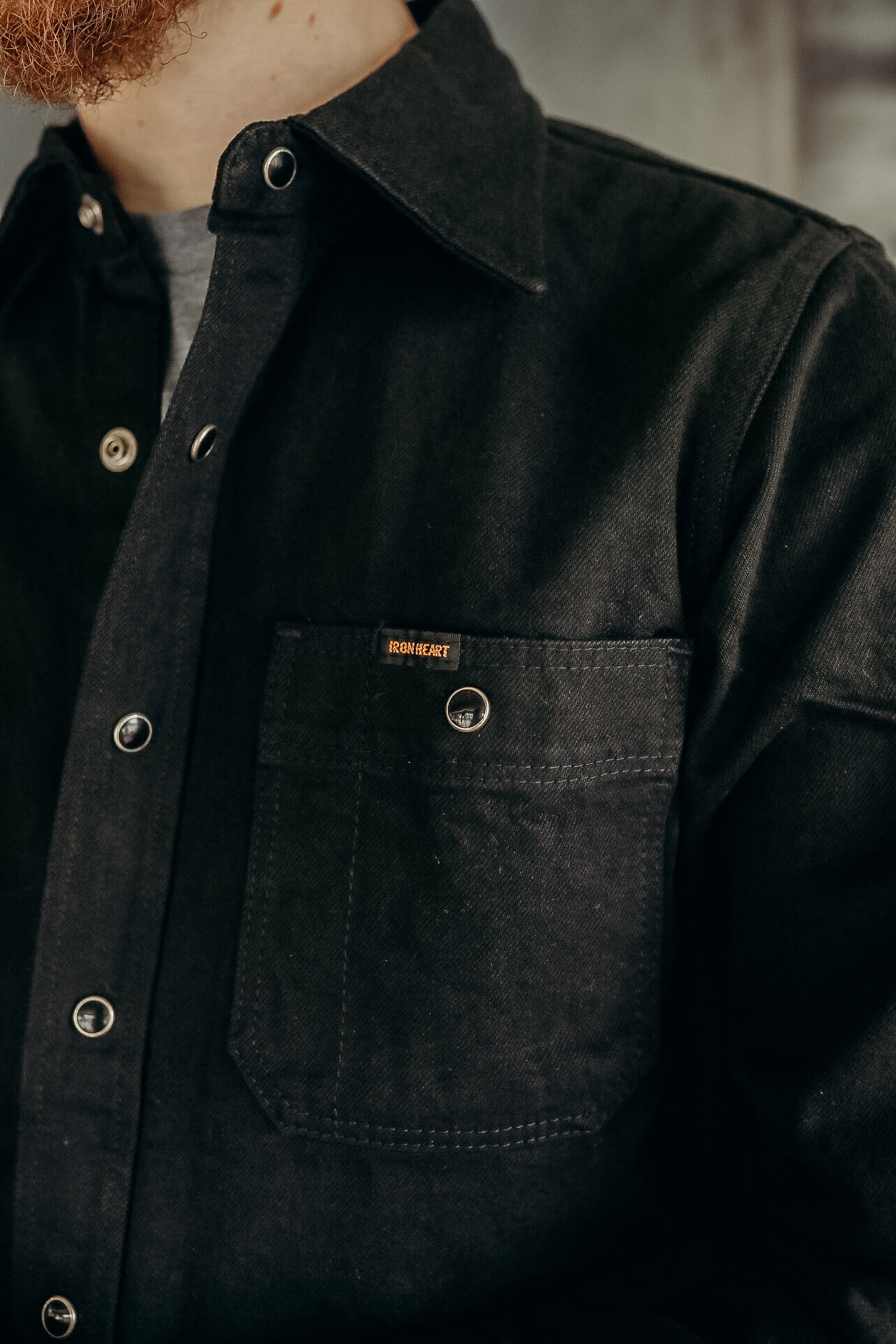 12oz Selvedge Denim Work Shirt With Snaps - Black/Black