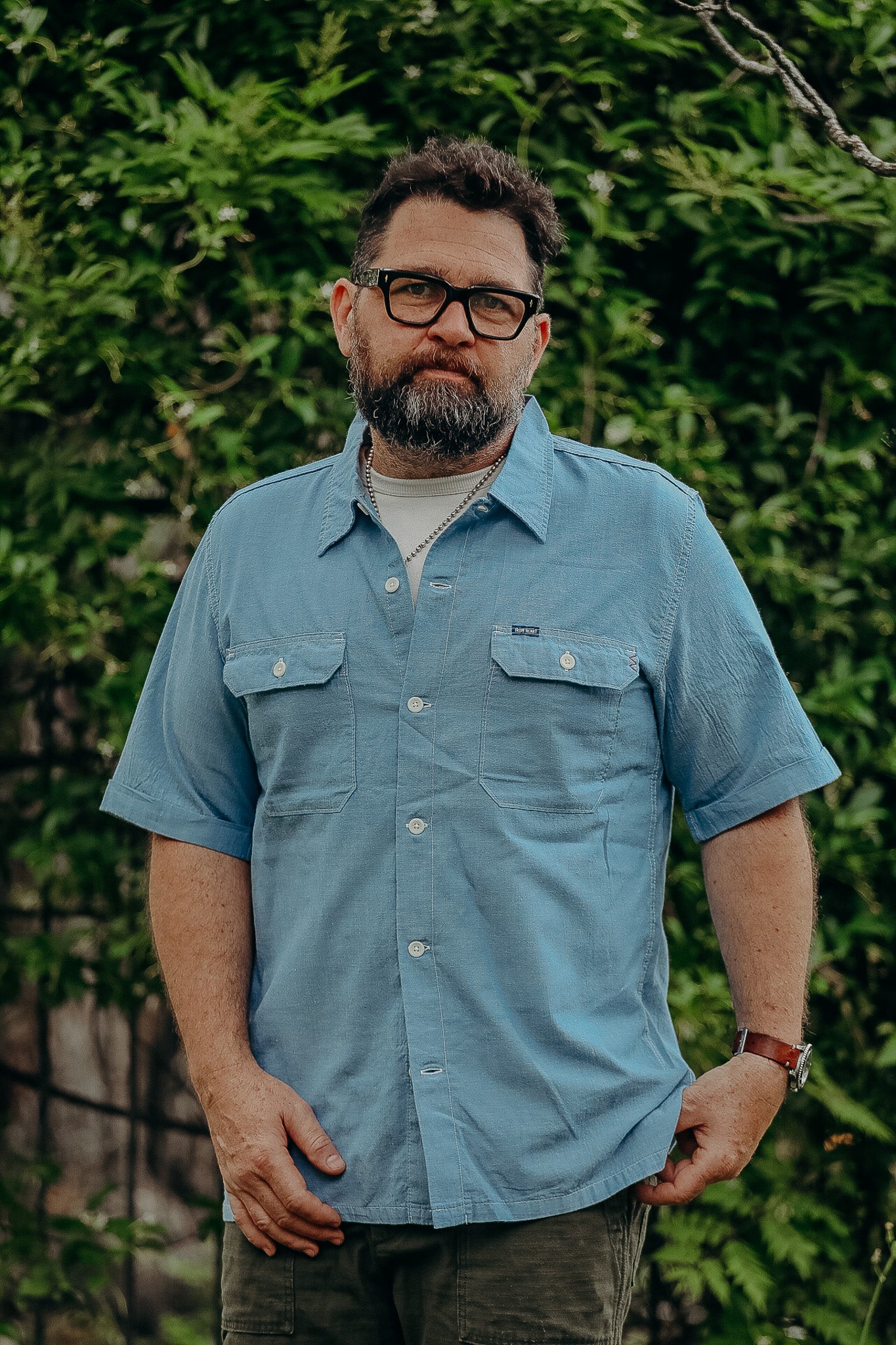 4oz Selvedge Short Sleeved Summer Shirt - Blue IHSH-388-BLU