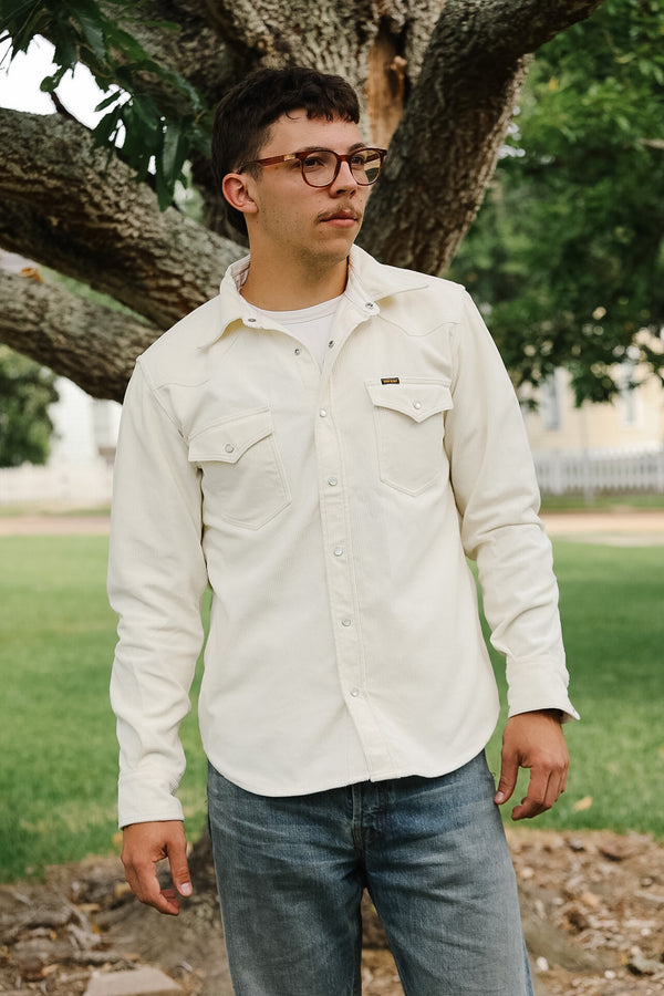 IHSH-398-WHT Iron Heart 11oz Corduroy Western Shirt
