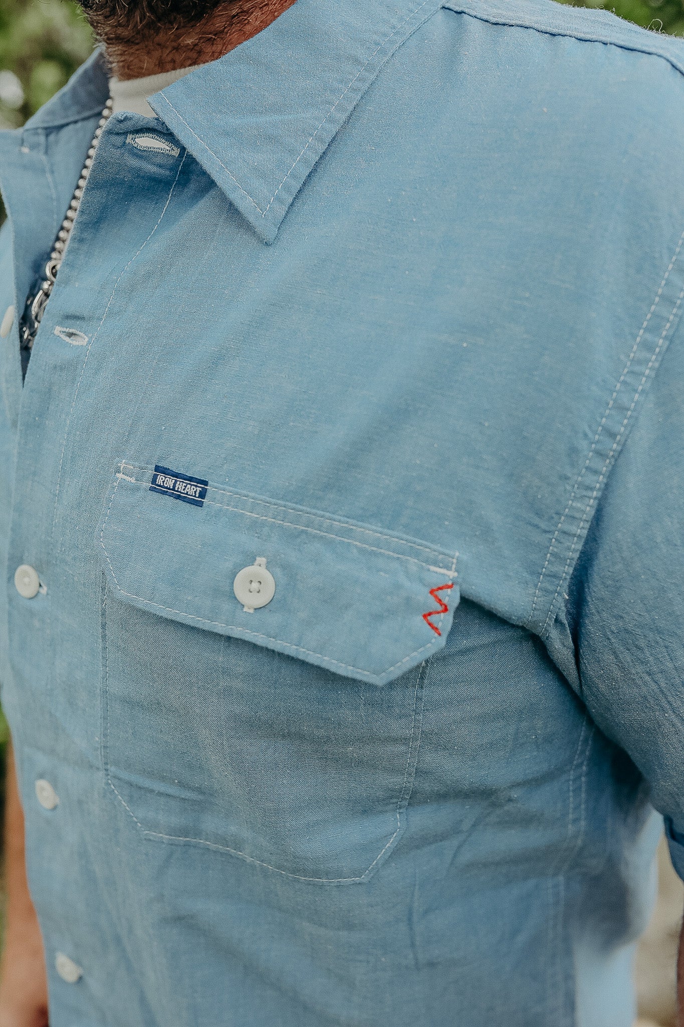 4oz Selvedge Short Sleeved Summer Shirt - Blue IHSH-388-BLU