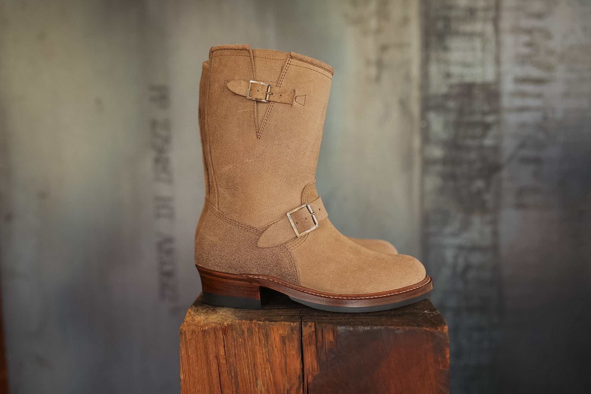 LK-003 John Lofgren Wabash Engineer Boots- Roughout Natural