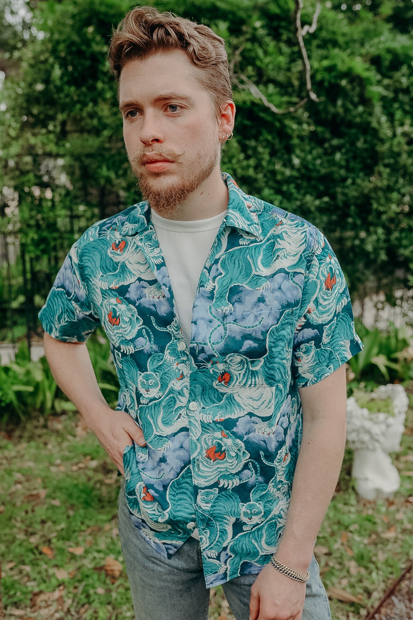 Turquoise Tiger Hawaiian Shirt