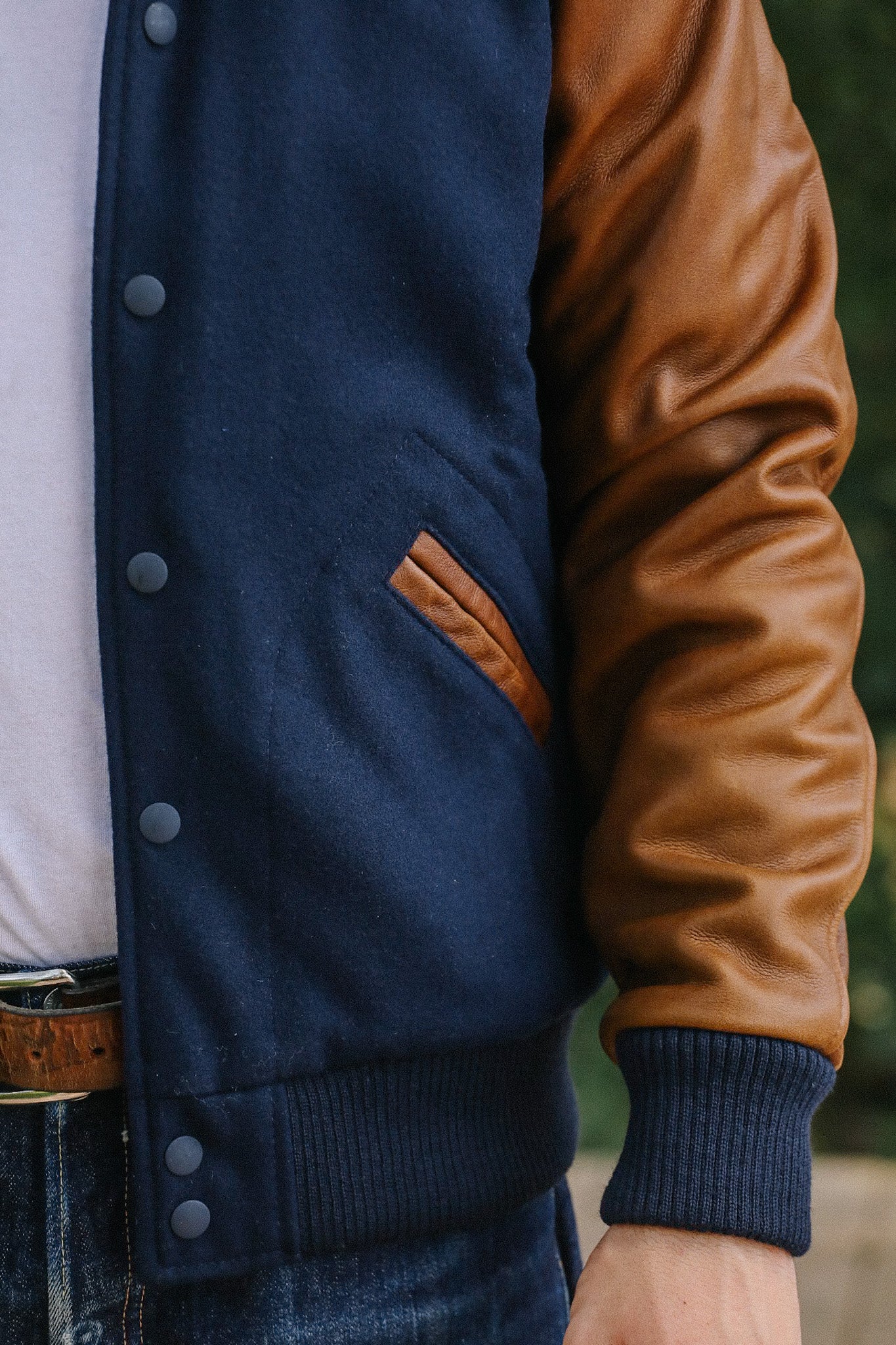 Varsity Jacket -Dark Navy/ Luggage – Iron Shop Provisions