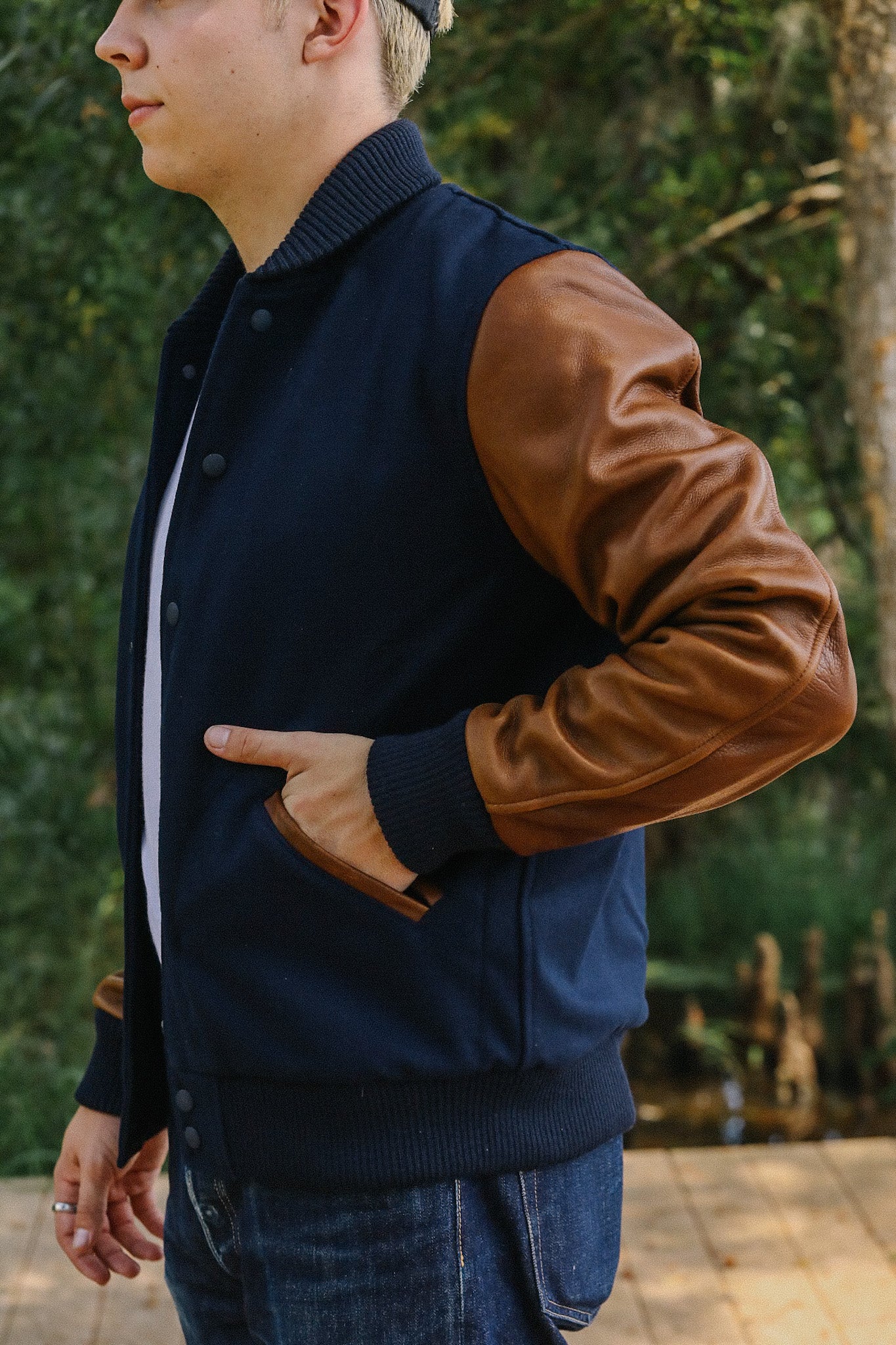 Varsity Jacket -Dark Navy/ Luggage – Iron Shop Provisions