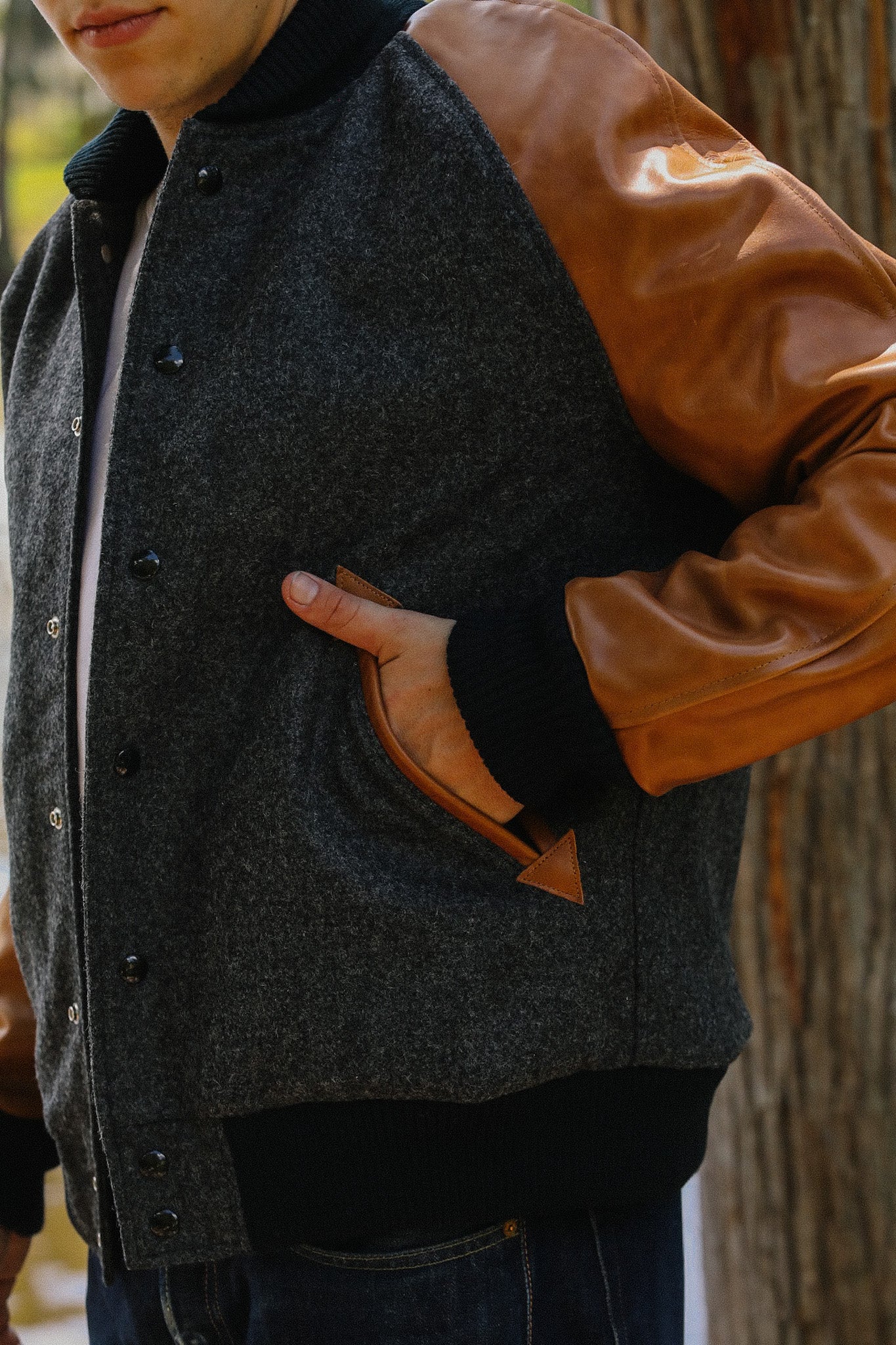 Raglan Varsity Jacket- Granite/Antique Rust