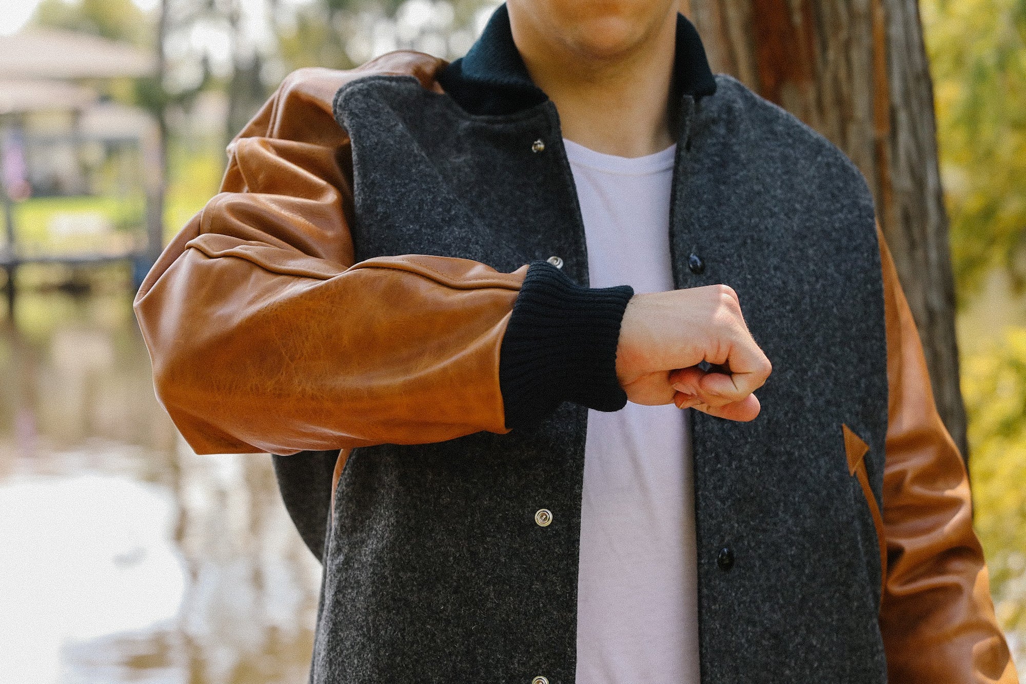 Raglan Varsity Jacket- Granite/Antique Rust