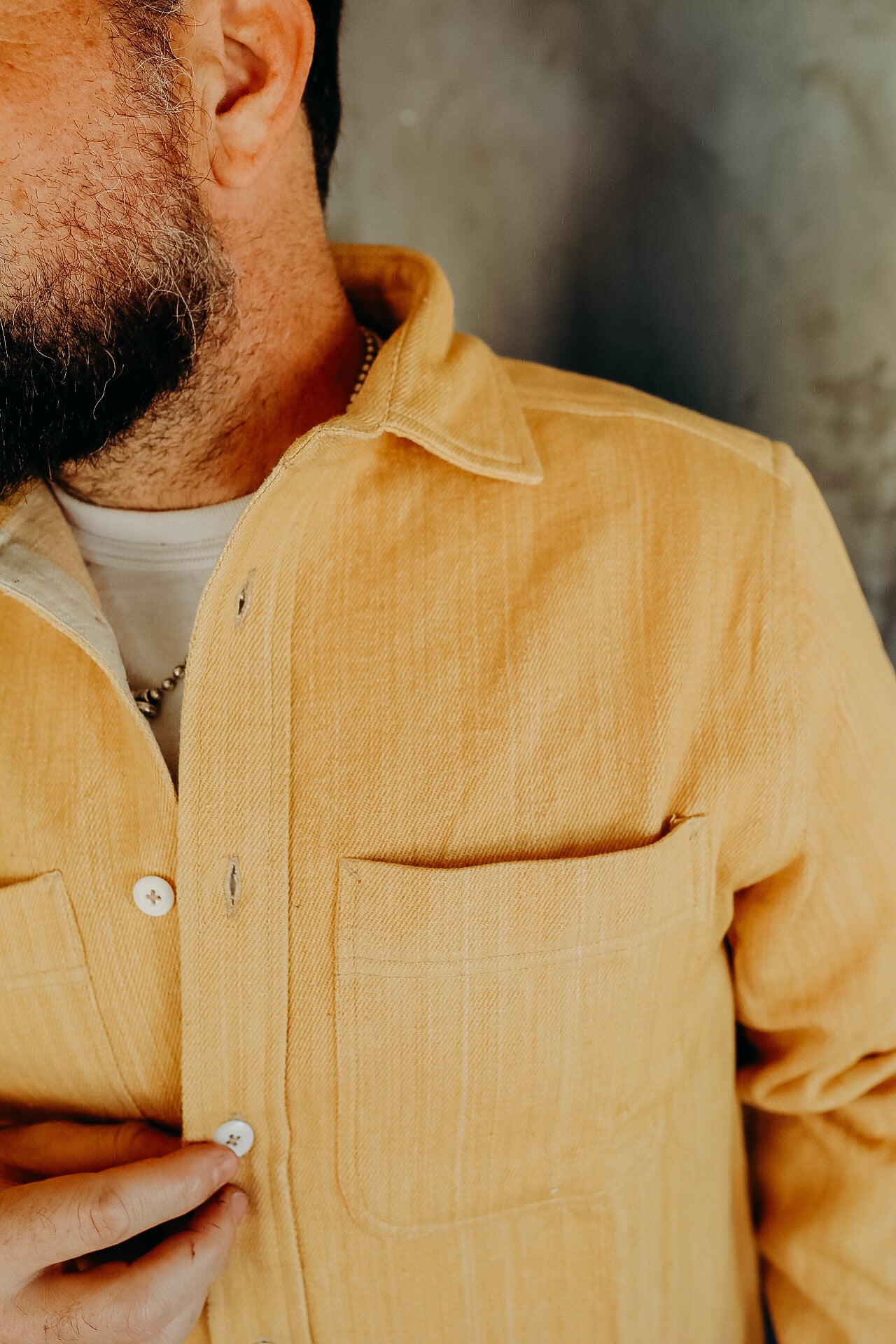 Ames Workshirt- handwoven desert sand denim