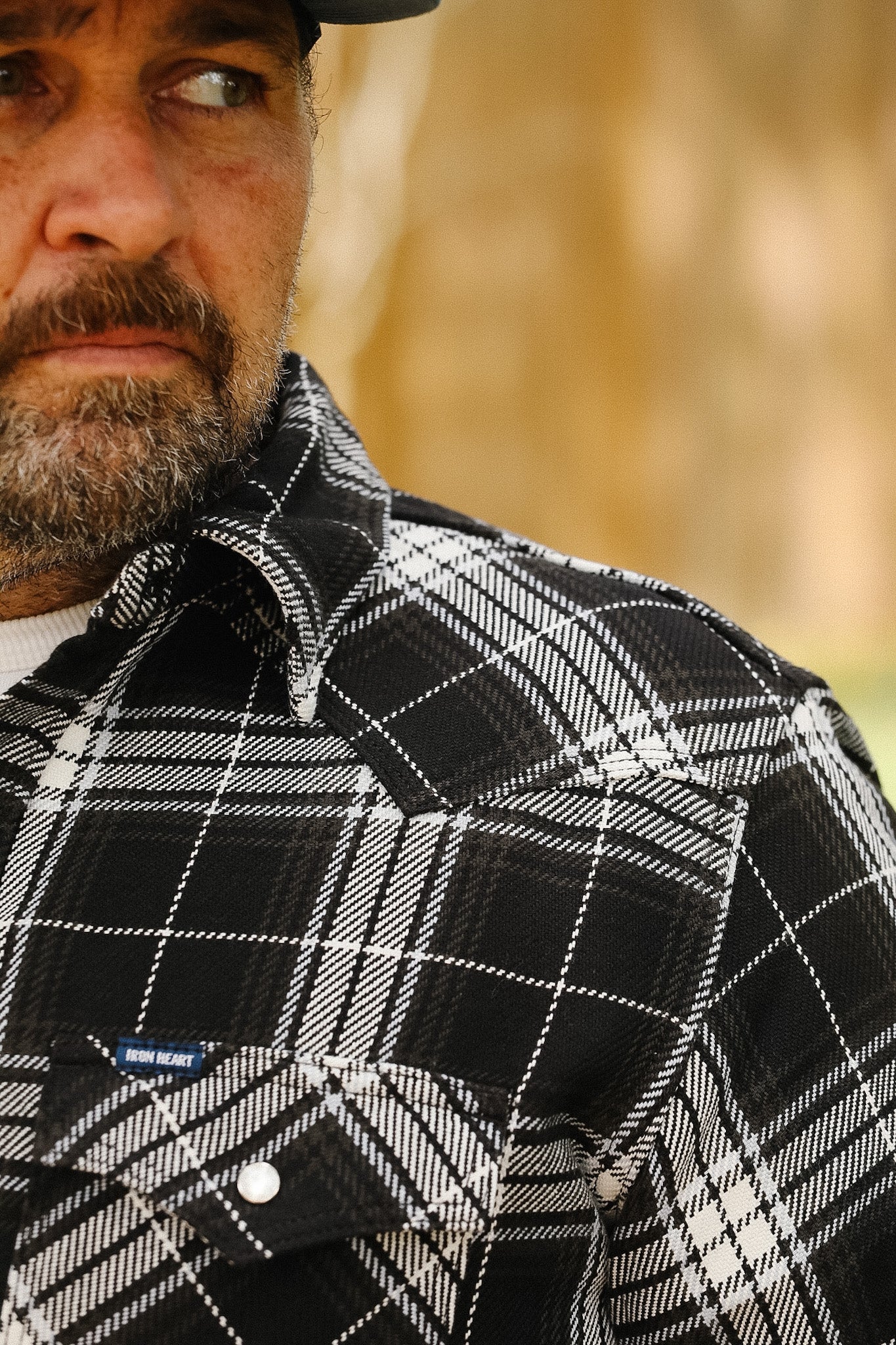IHSH-439-BLK Iron Heart 9oz Selvedge Flannel Check Western Shirt