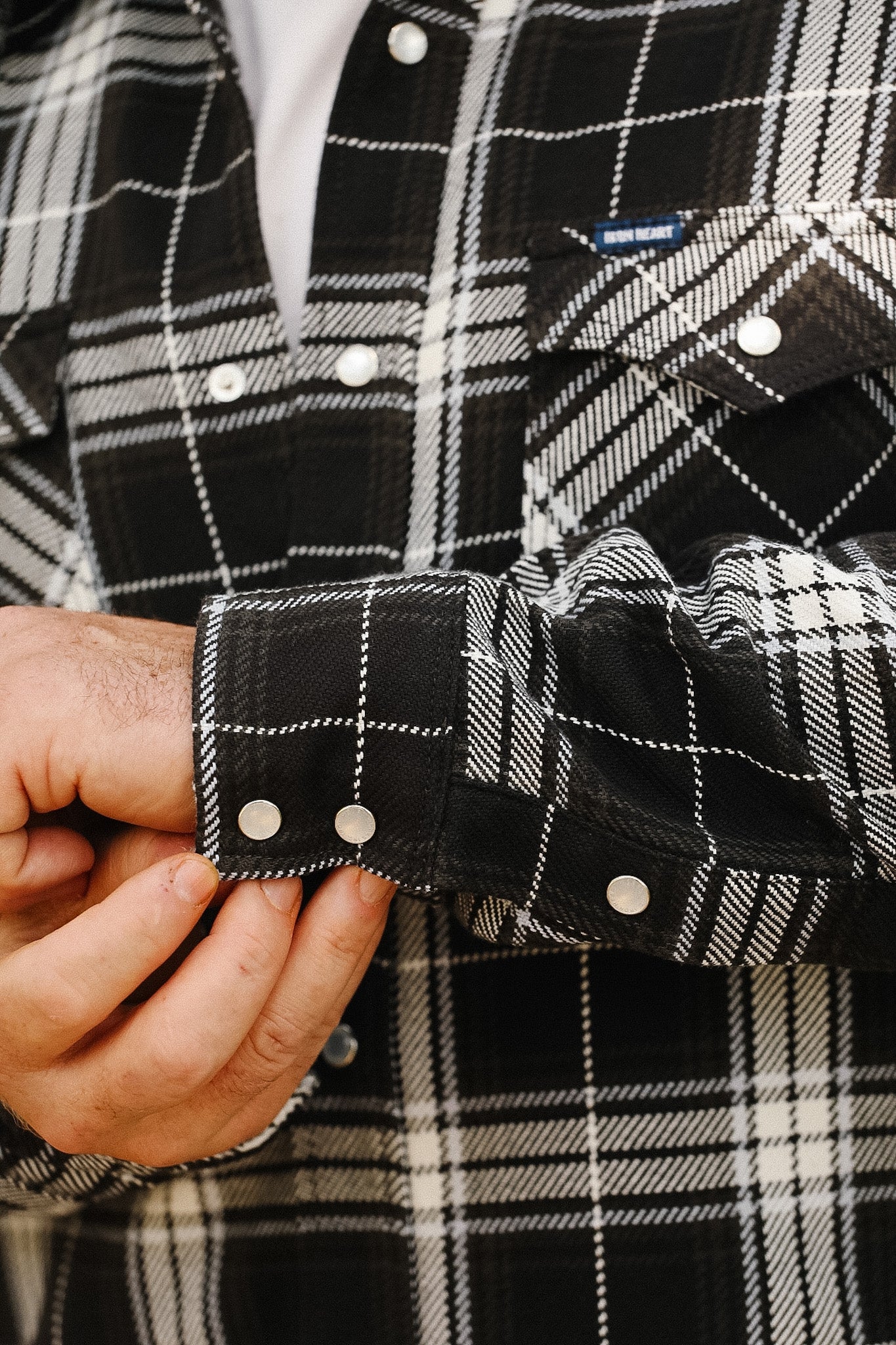 IHSH-439-BLK Iron Heart 9oz Selvedge Flannel Check Western Shirt