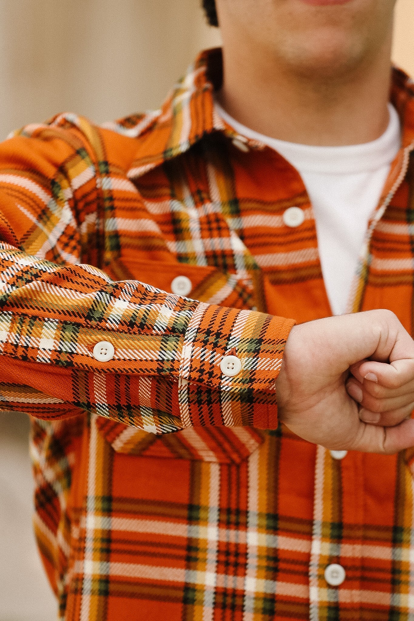 IHSH-442-ORA Iron Heart 9oz Selvedge Flannel Check Work Shirt IHSH-442-ORA Iron Heart 9oz Selvedge Flannel Check Work Shirt