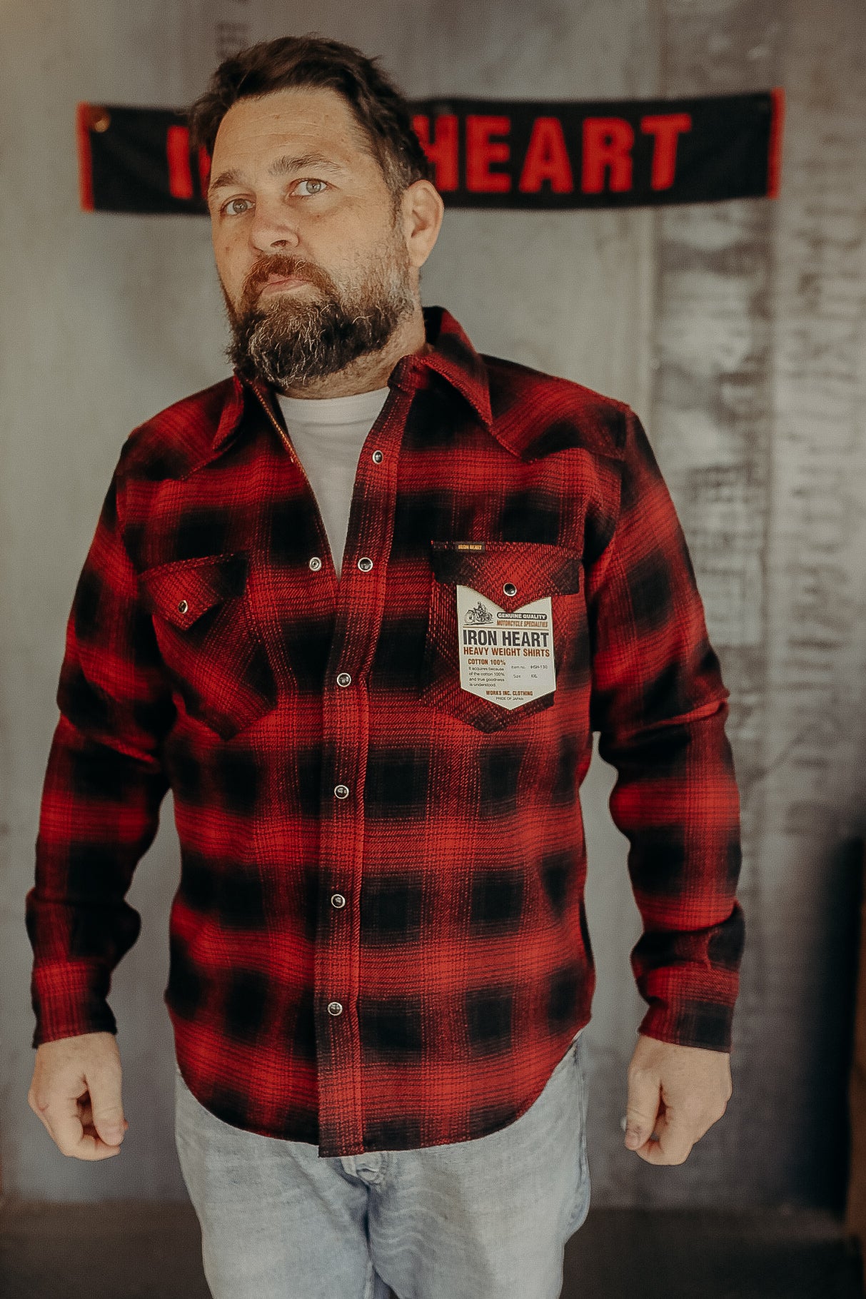 Ultra Heavy Flannel Ombré Check Western Shirt - Red/Black IHSH-130-RED