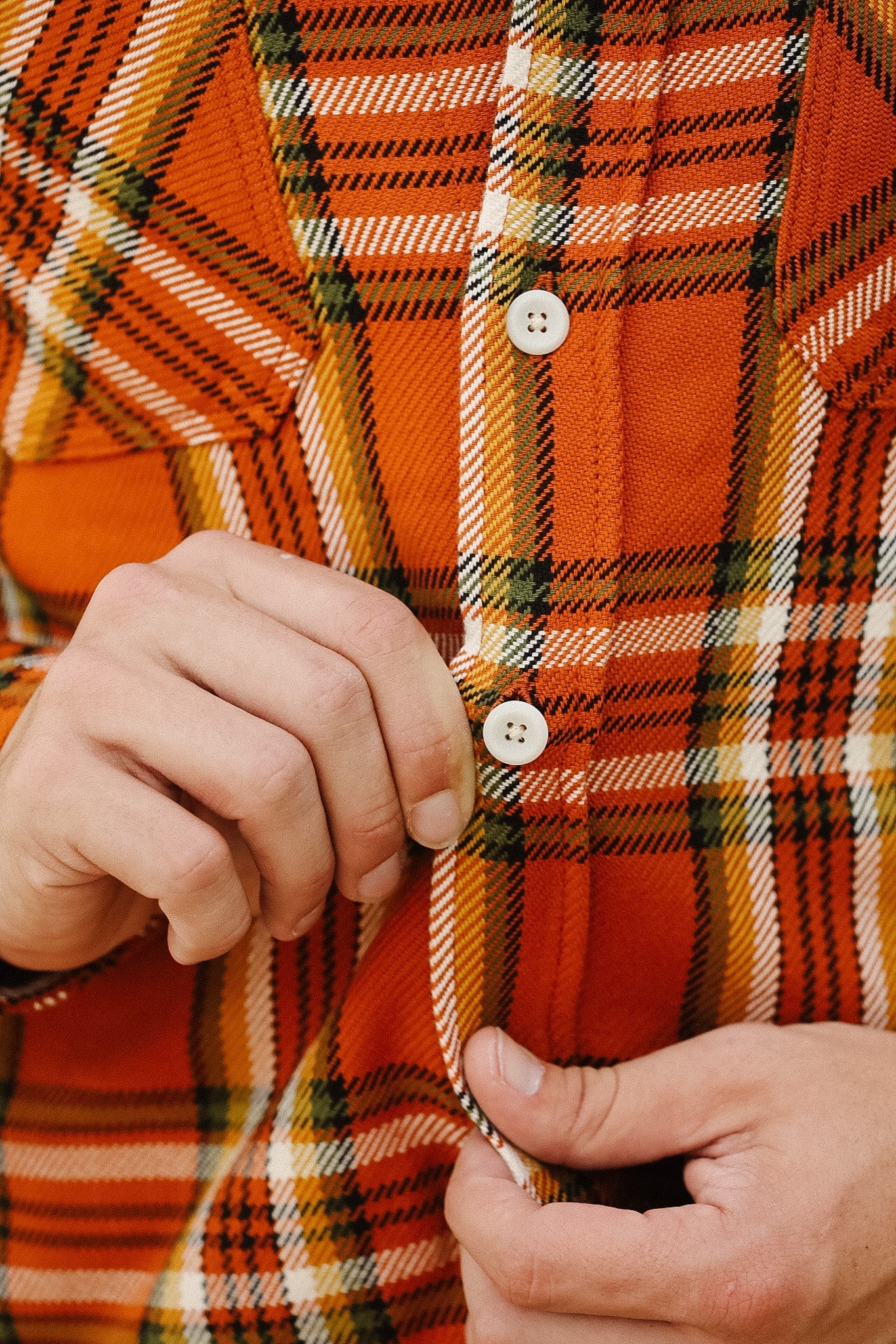 IHSH-442-ORA Iron Heart 9oz Selvedge Flannel Check Work Shirt