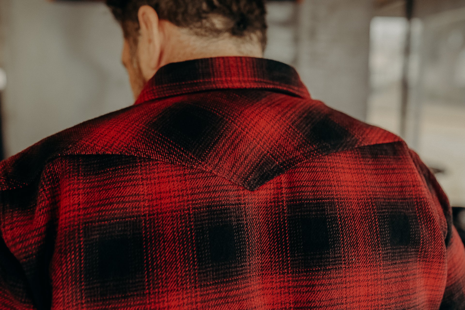 Ultra Heavy Flannel Ombré Check Western Shirt - Red/Black IHSH-130-RED