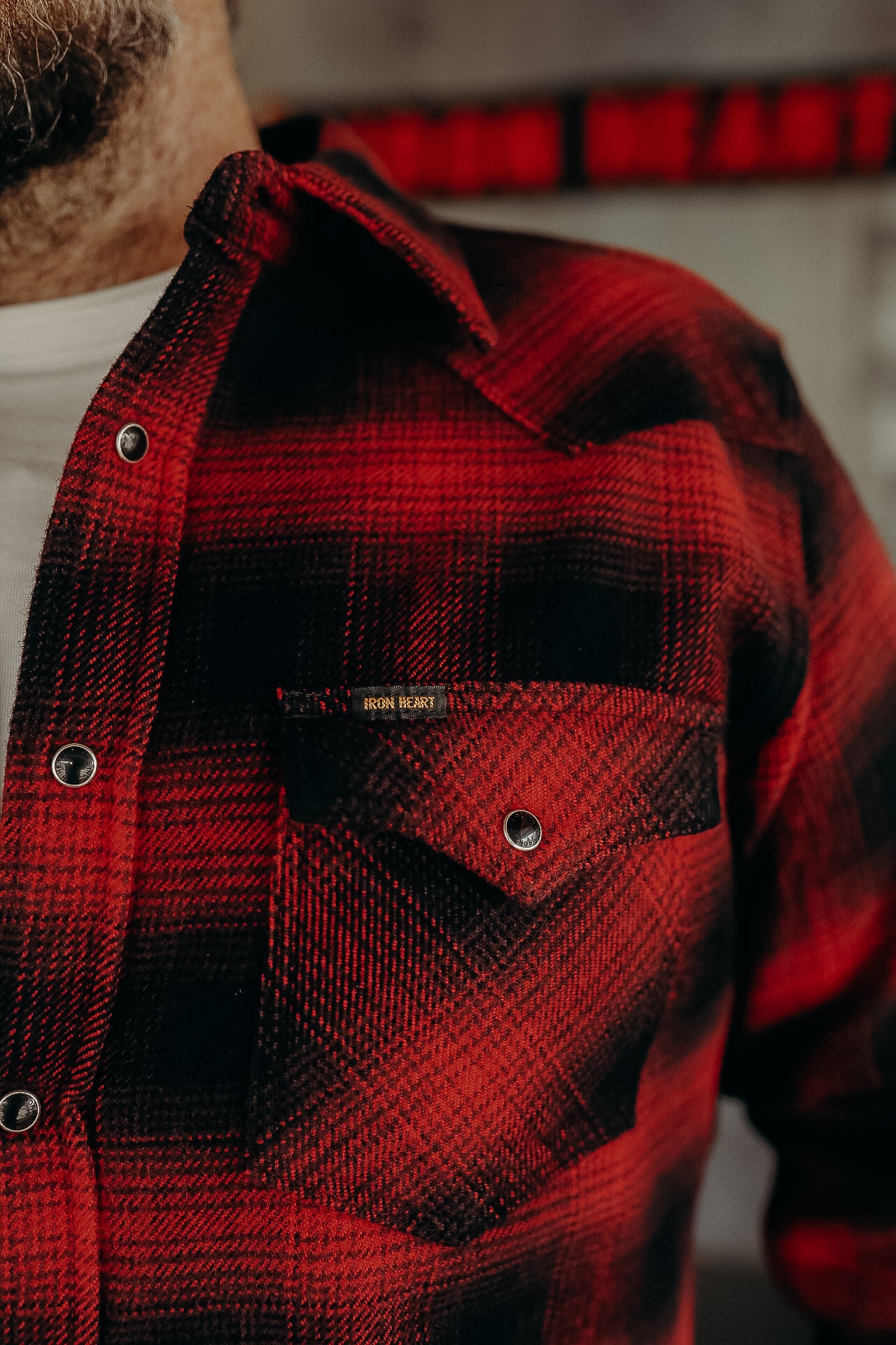 Ultra Heavy Flannel Ombré Check Western Shirt - Red/Black IHSH-130-RED
