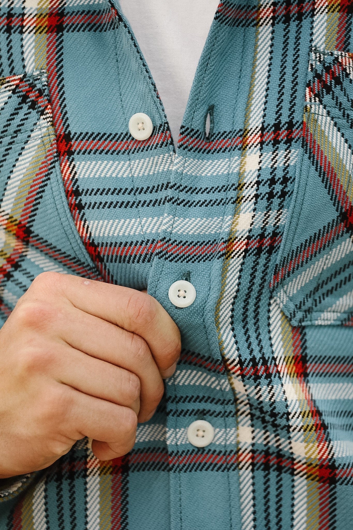 IHSH-442-SAX Iron Heart 9oz Selvedge Flannel Check Work Shirt