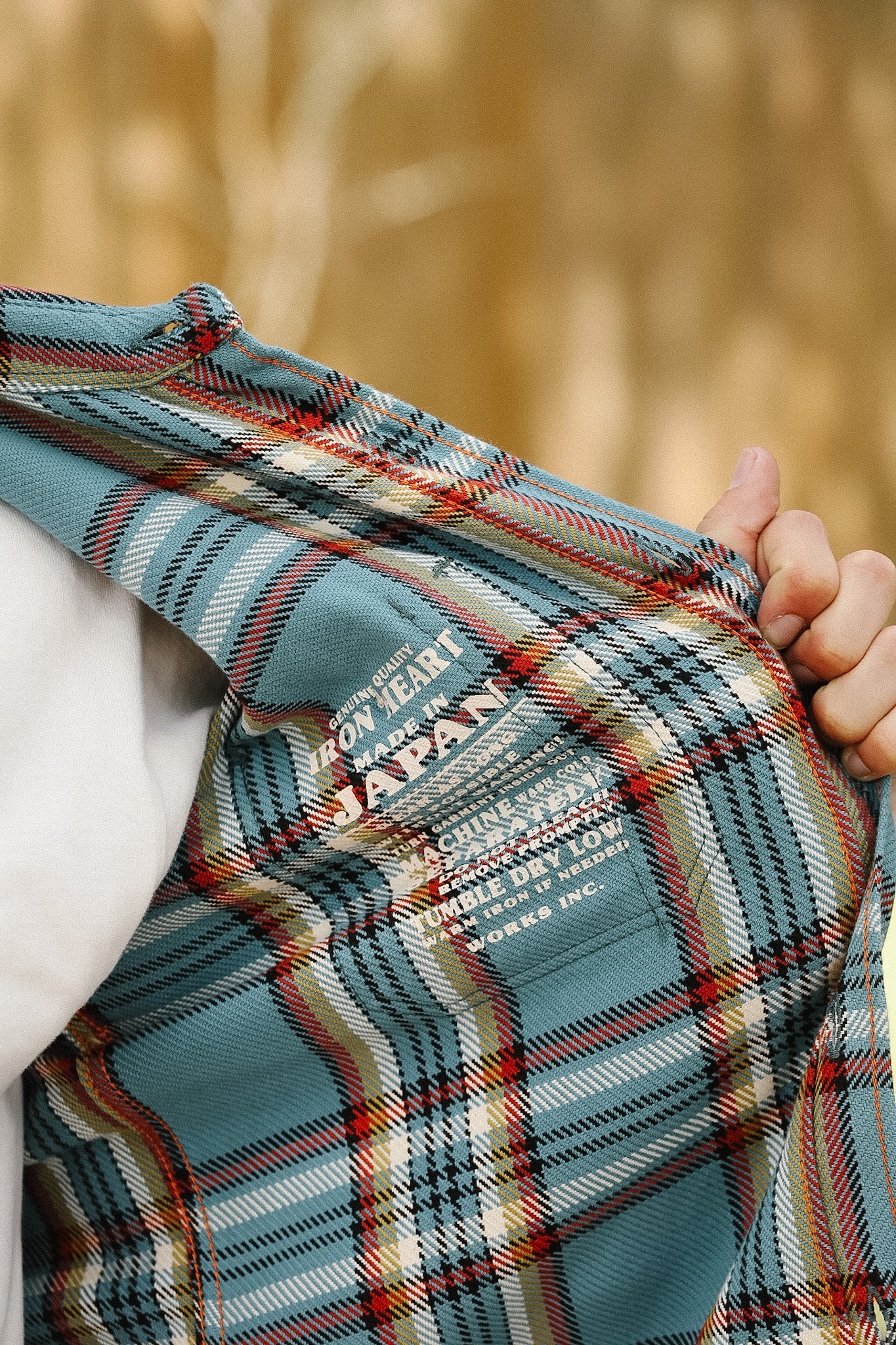 IHSH-442-SAX Iron Heart 9oz Selvedge Flannel Check Work Shirt