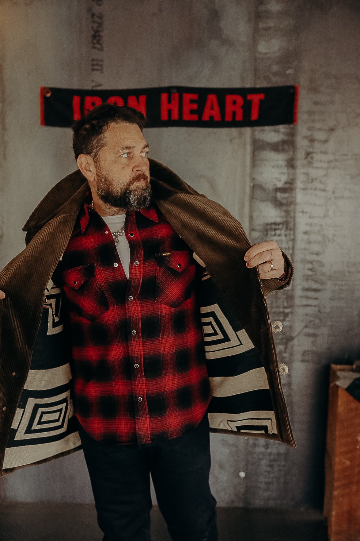 Ultra Heavy Flannel Ombré Check Western Shirt - Red/Black IHSH-130-RED