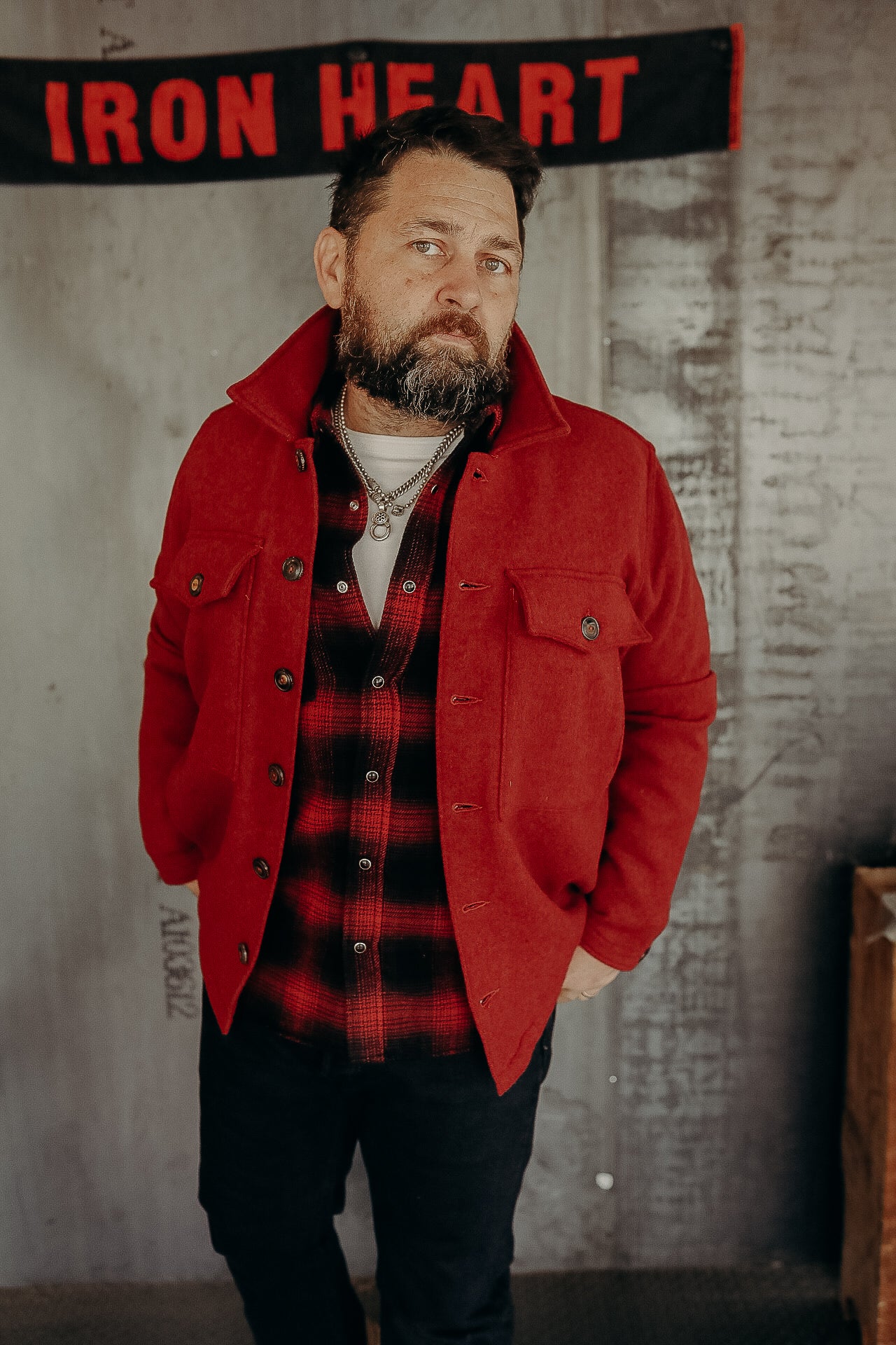 Ultra Heavy Flannel Ombré Check Western Shirt - Red/Black