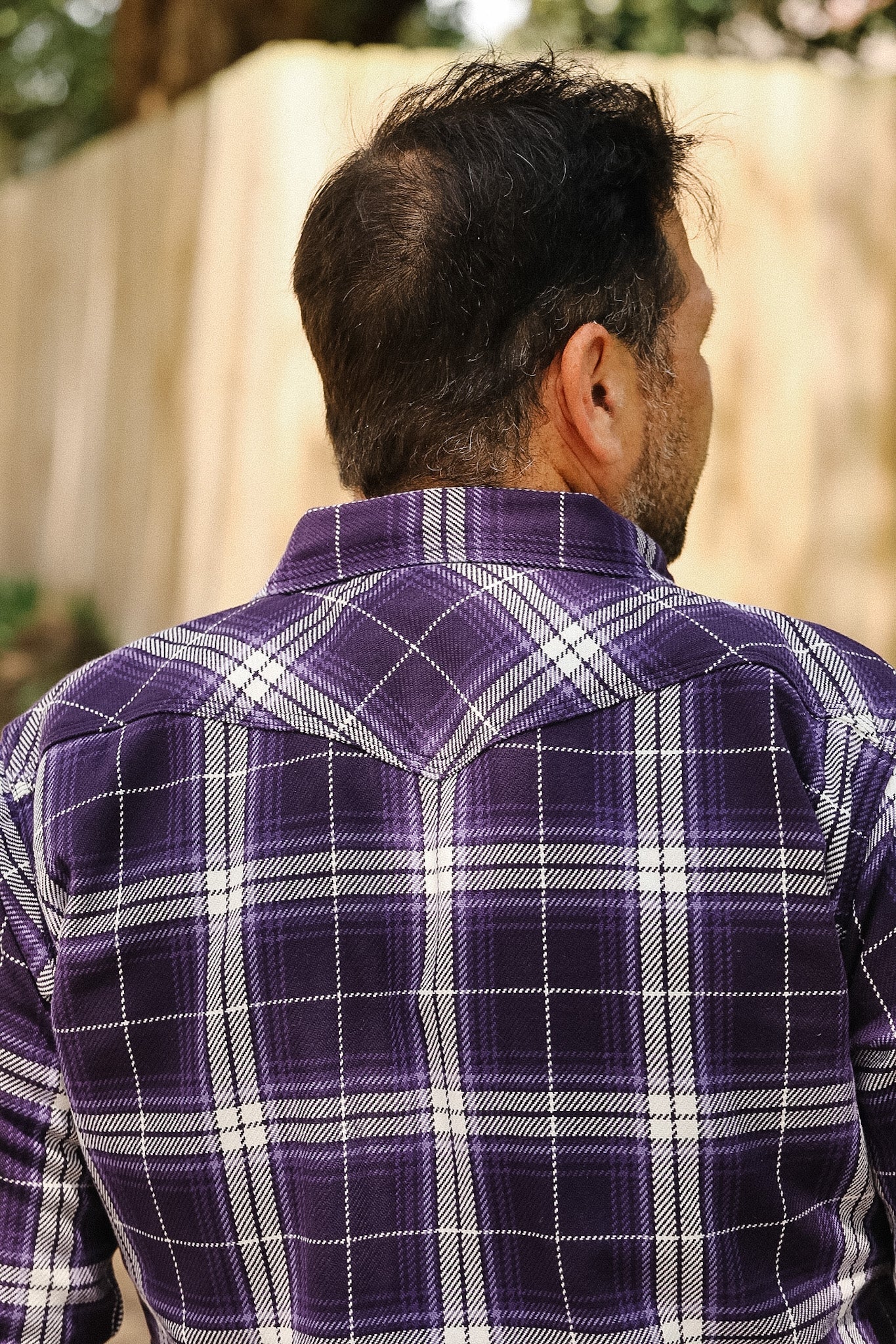 IHSH-439-PUR Iron Heart 9oz Selvedge Flannel Check Western Shirt
