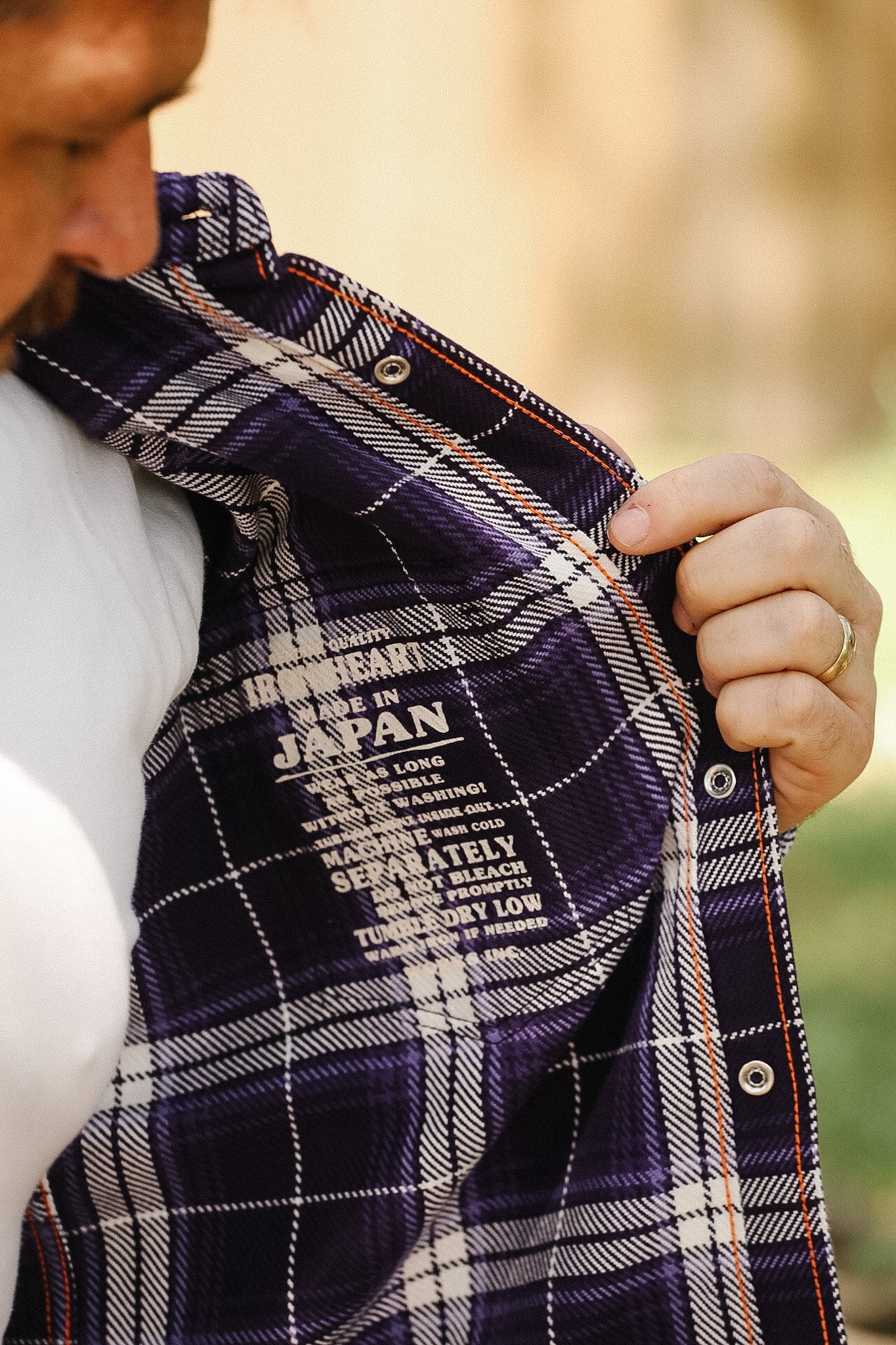 IHSH-439-PUR Iron Heart 9oz Selvedge Flannel Check Western Shirt