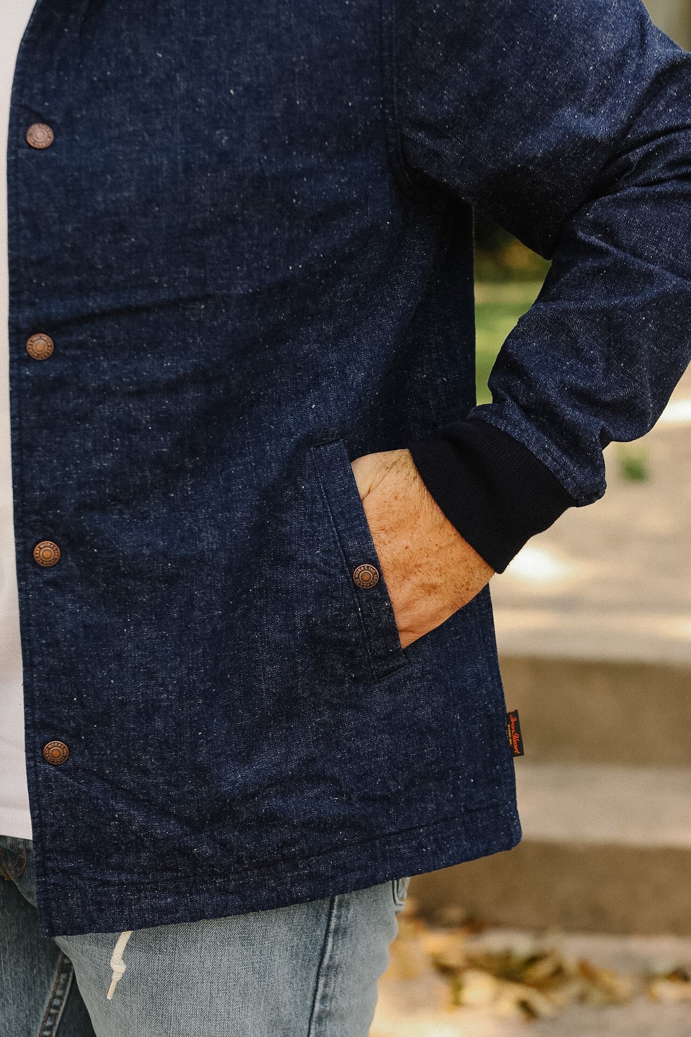 IHJ-161-IND-NP Iron Heart 10oz Neppy Selvedge Denim Coach Jacket