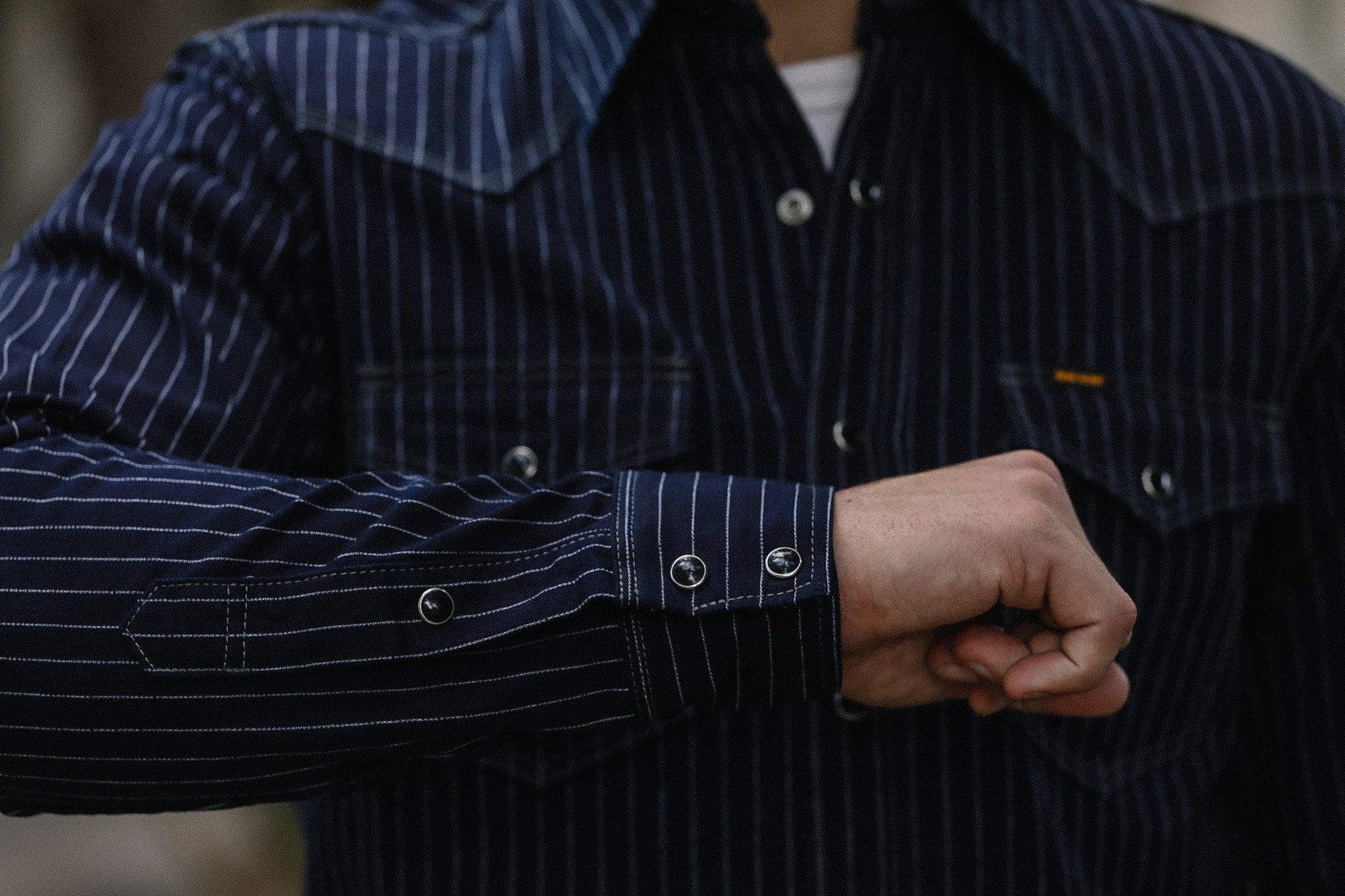 8.5oz Herringbone Stripe Western Shirt - Indigo IHSH-424-IND