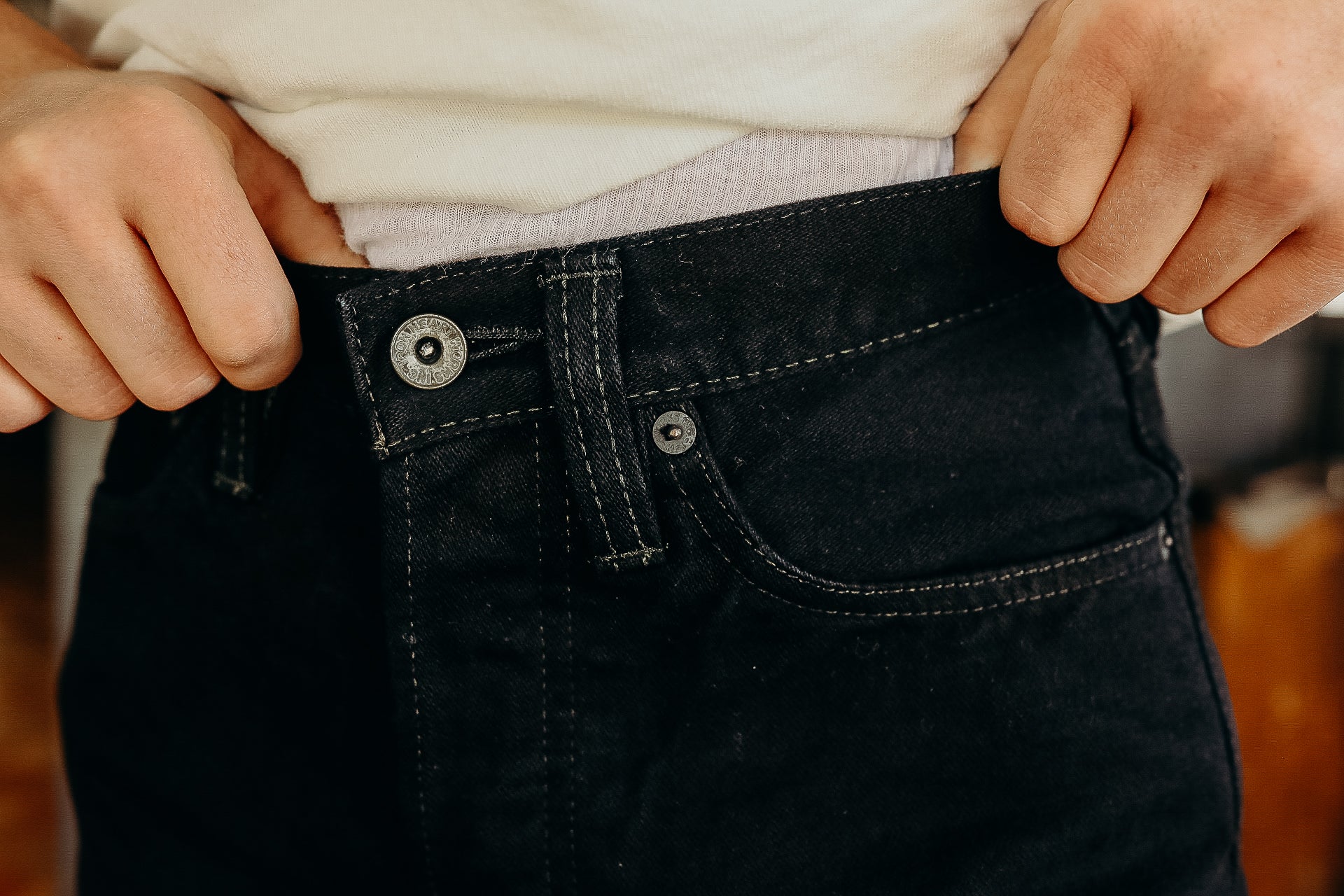 14oz 555 Broken Twill Selvedge Denim Super Slim Cut Jeans - Indigo Overdyed Black