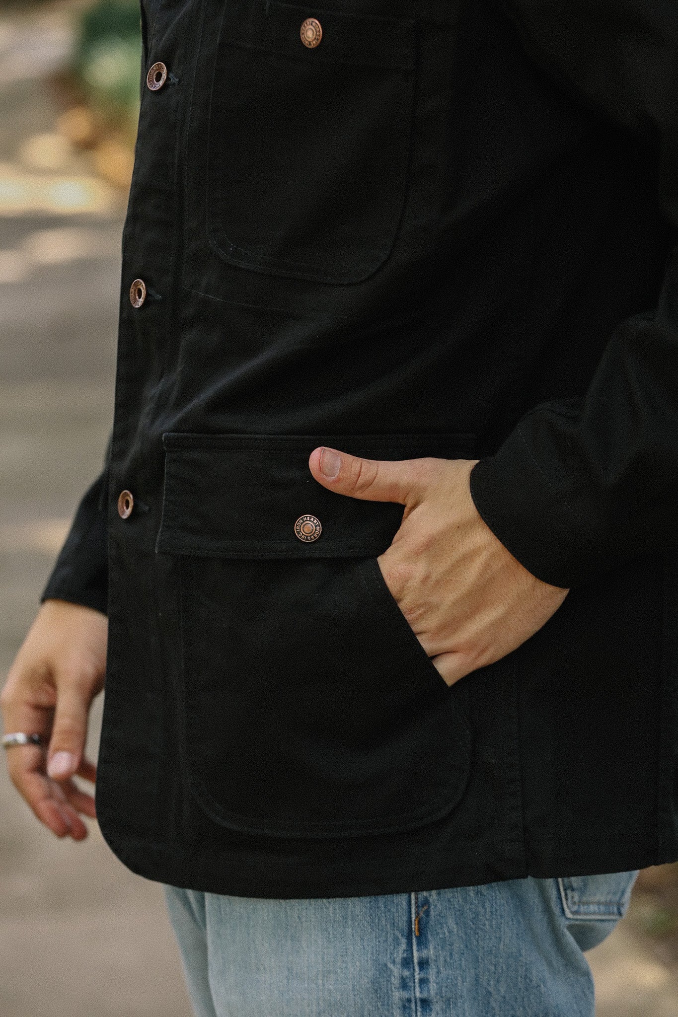 10oz Kurashikizome® Organic Cotton Duck Chore Jacket - Black IHJ-148-BLK