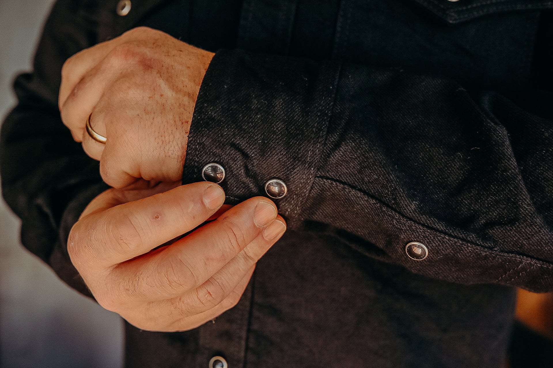 14oz Selvedge Denim Western Shirt - Black/Black IHSH-295-BB – Iron