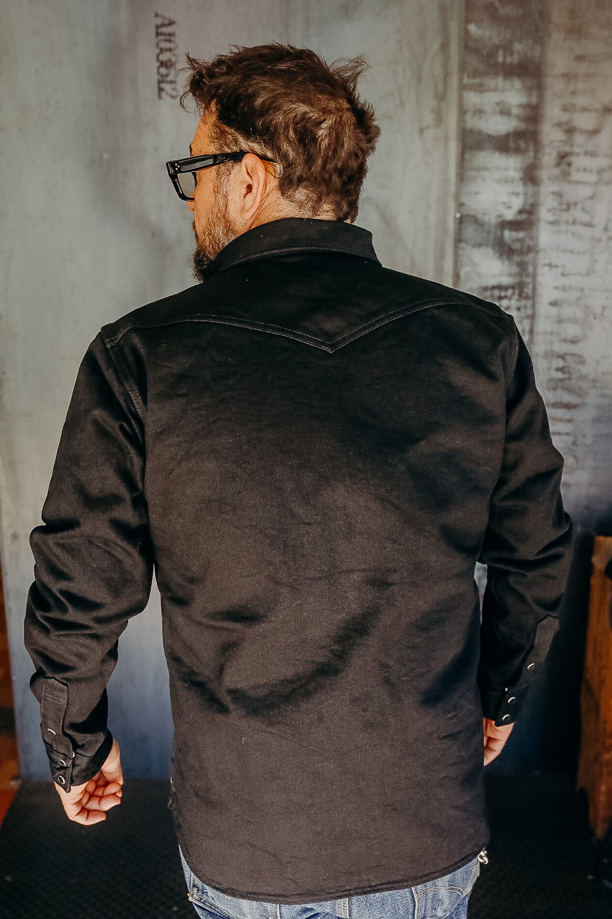 14oz Selvedge Denim Western Shirt - Black/Black IHSH-295-BB – Iron
